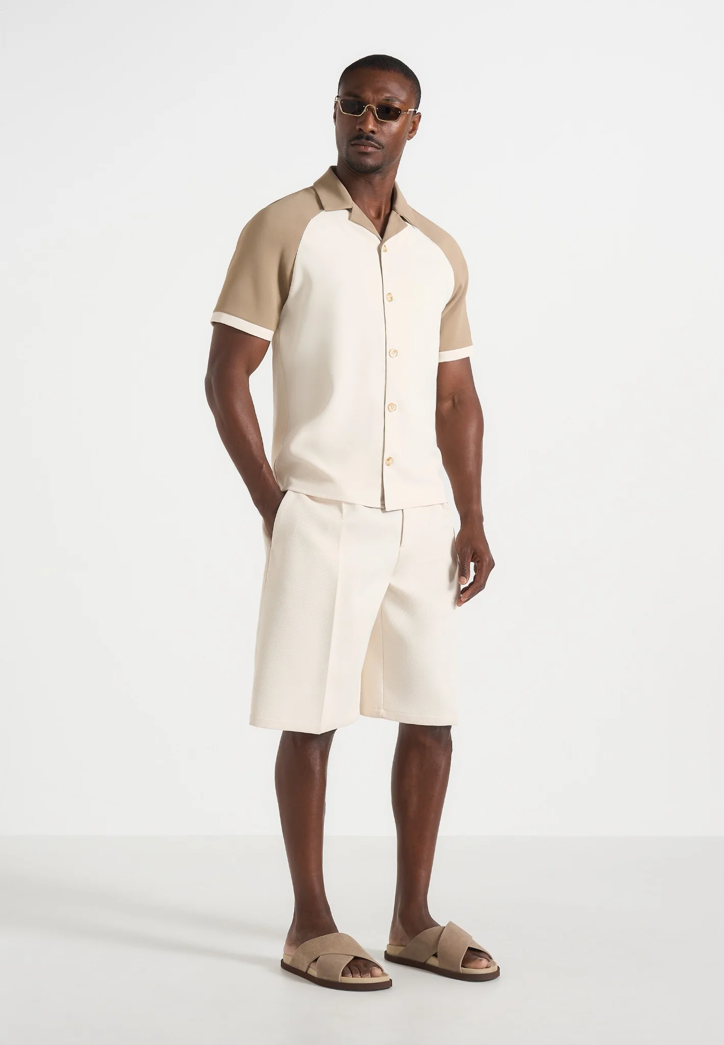 Salim - Contrast Raglan Shirt - Cream/Taupe