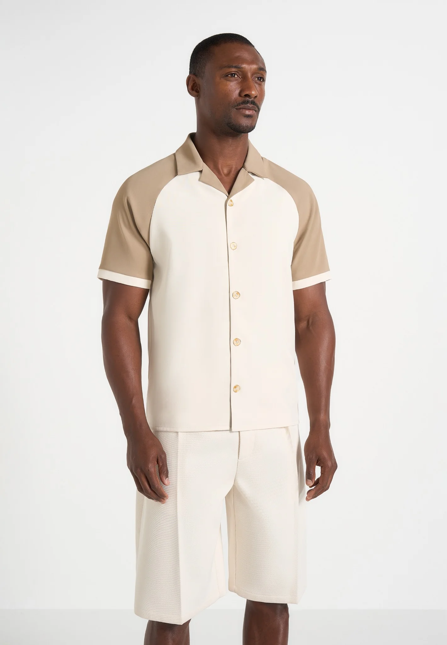 Salim - Contrast Raglan Shirt - Cream/Taupe - Image 2