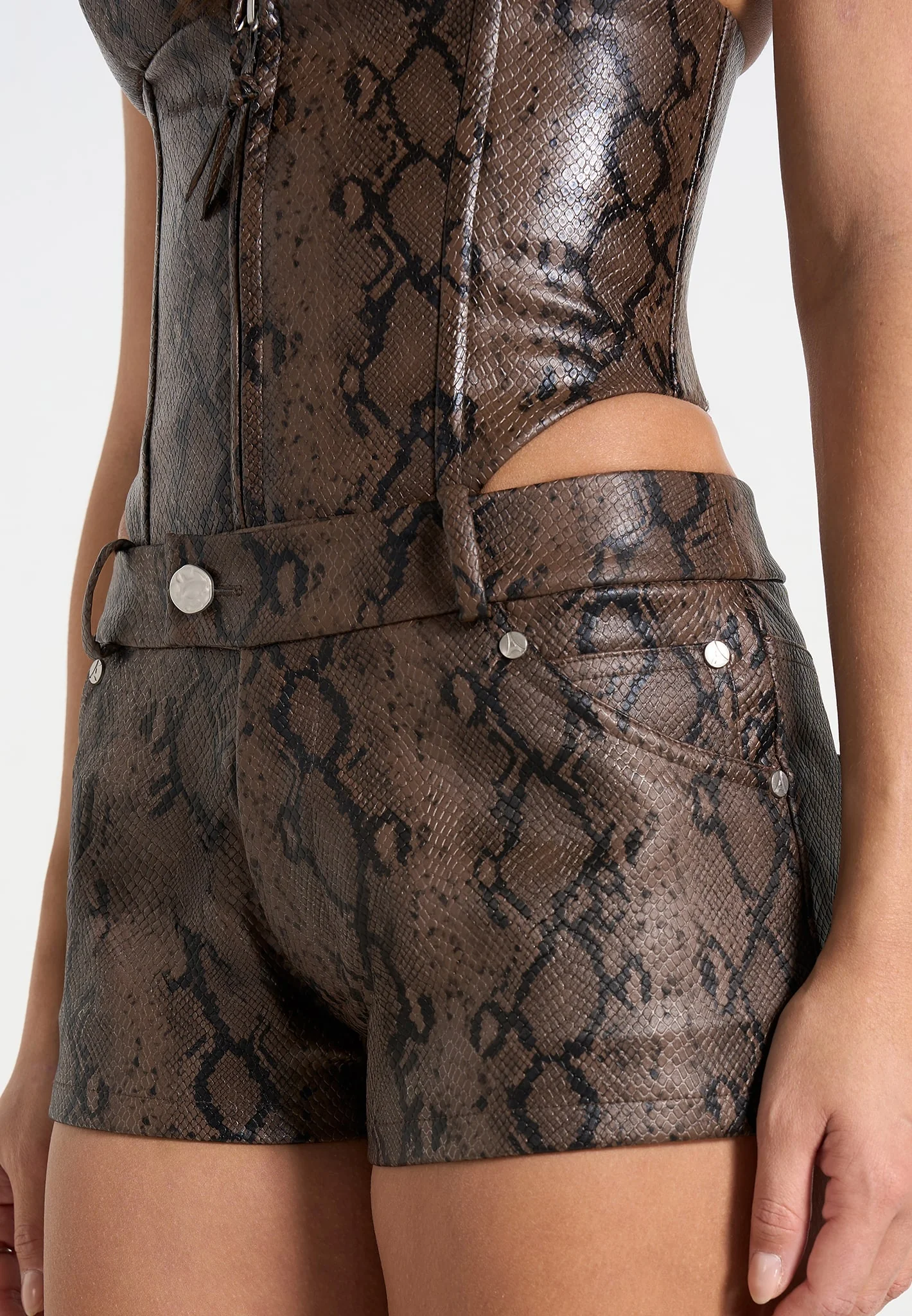 Samia - Python Mini Shorts - Brown - Image 3