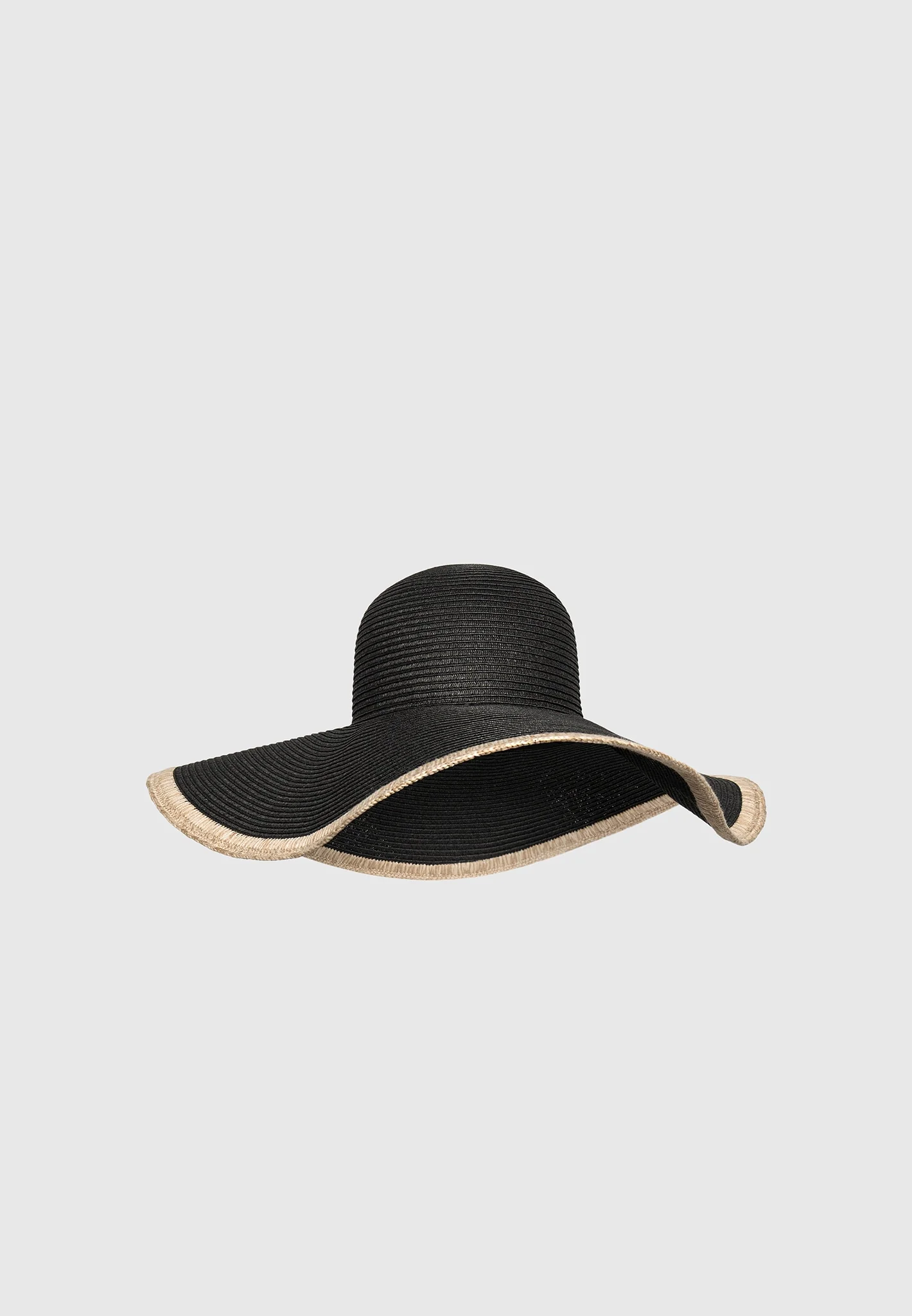 Sandrine - Raffia Oversized Sun Hat - Black/Natural - Image 3