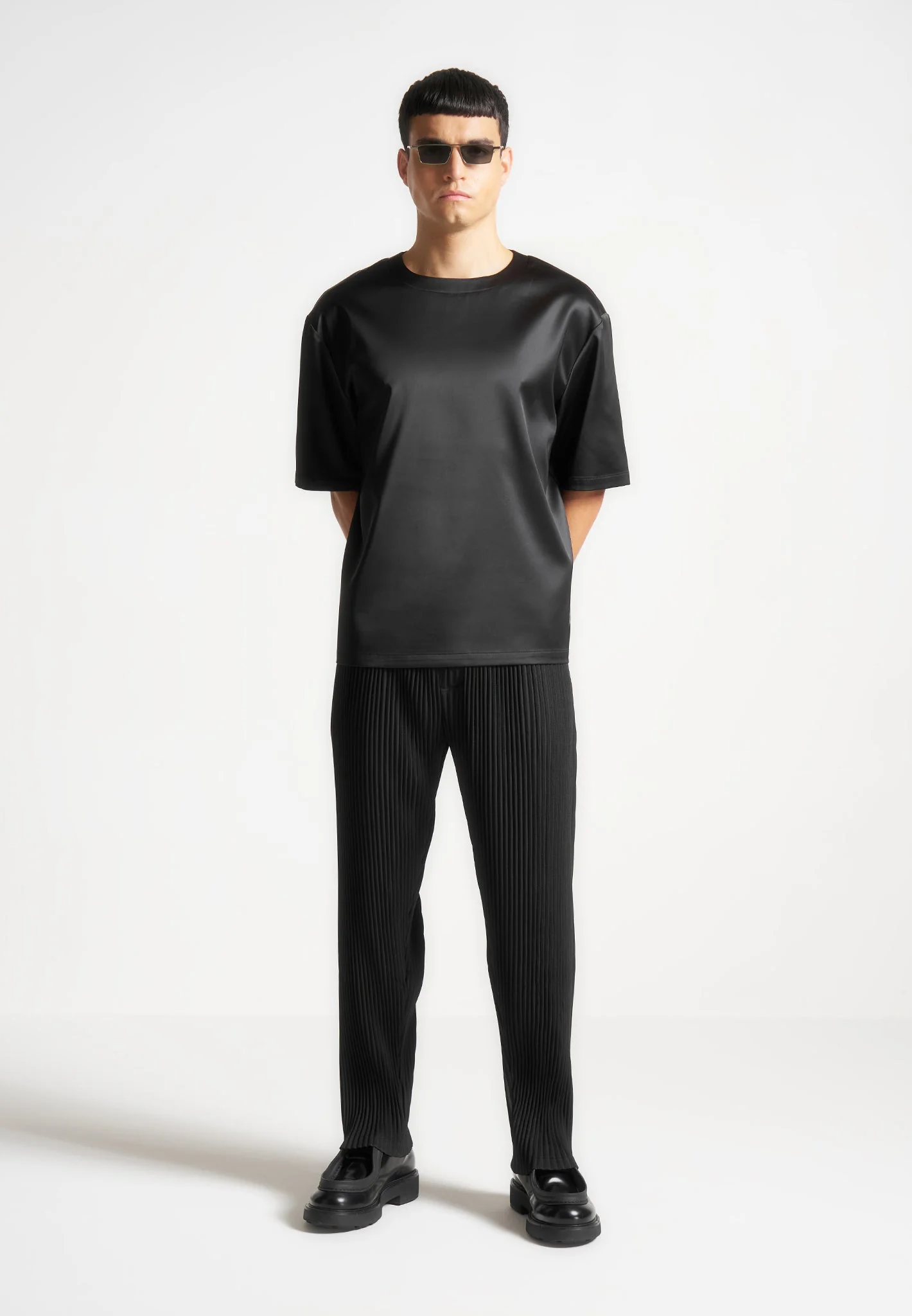 Satin Boxy Fit T-Shirt - Black - Image 2