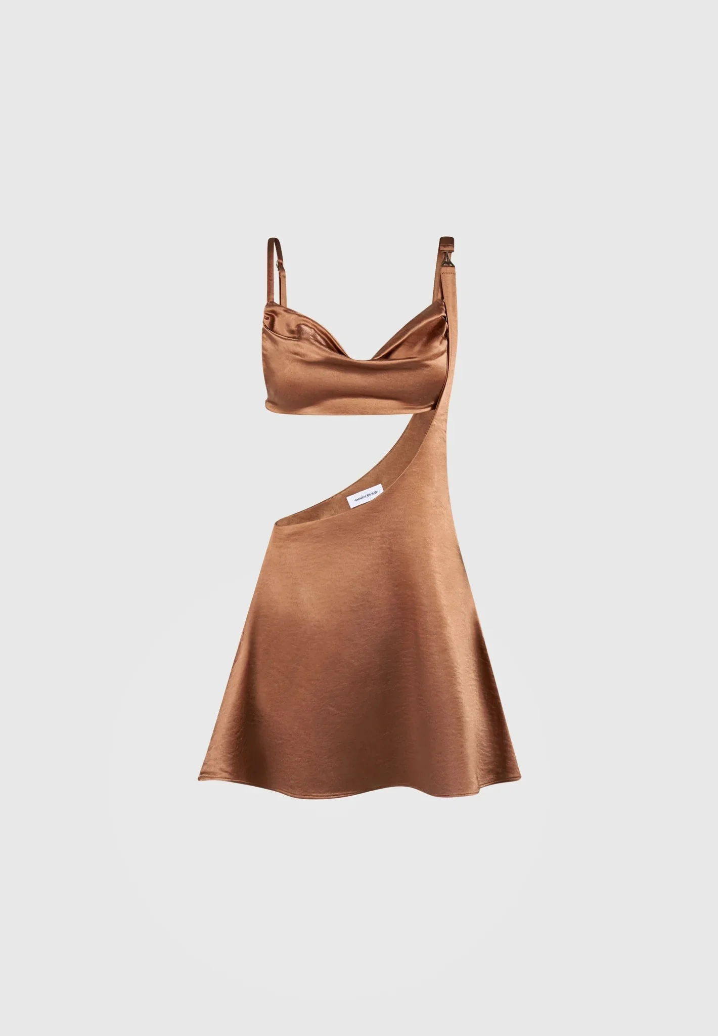Satin Bralette Fluted Mini Dress - Bronze - Image 6