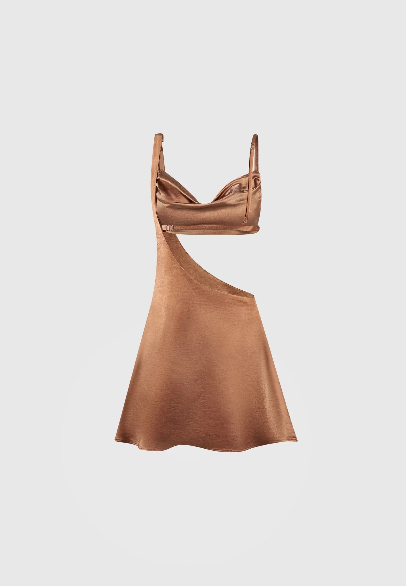Satin Bralette Fluted Mini Dress - Bronze - Image 7