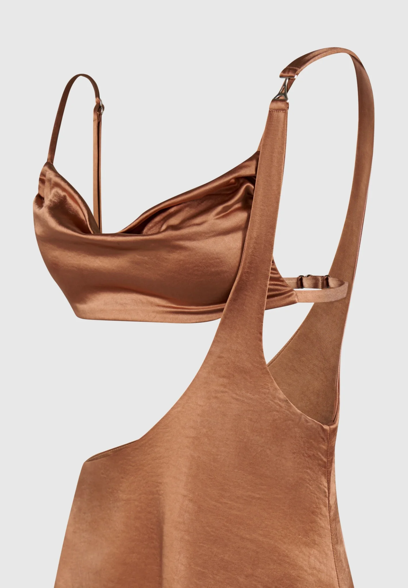 Satin Bralette Fluted Mini Dress - Bronze - Image 8