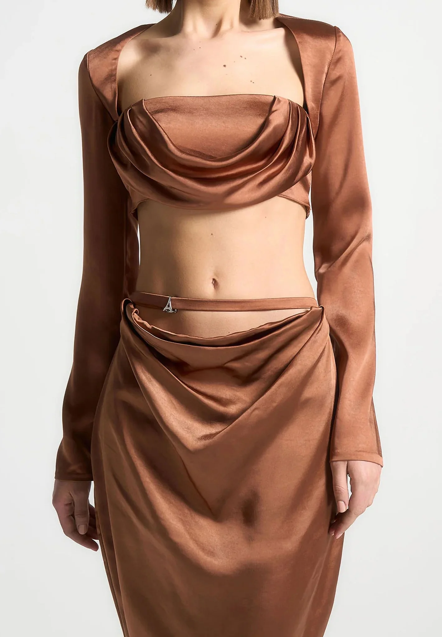 Satin Drape Bandeau Bolero Top - Bronze - Image 4