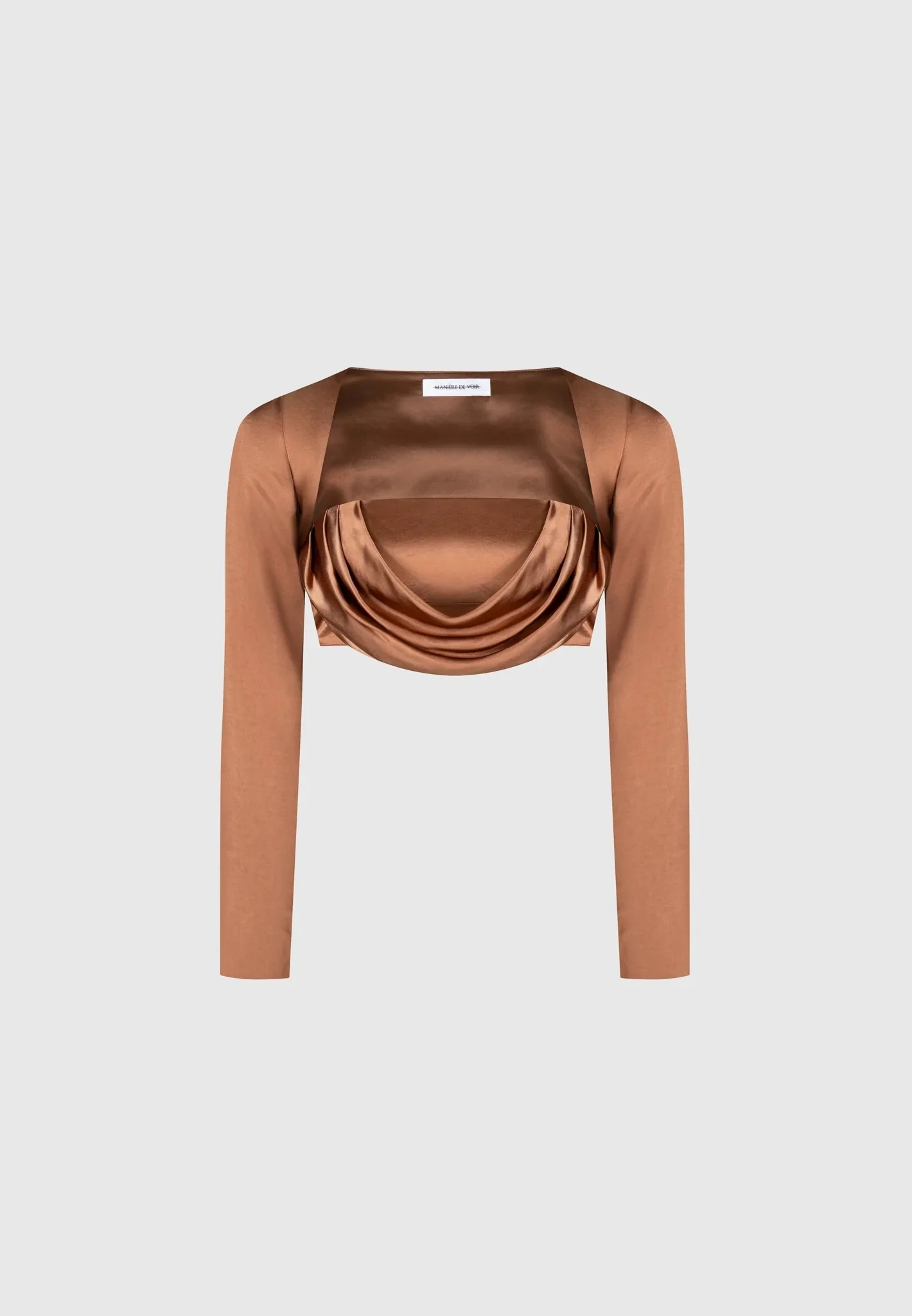Satin Drape Bandeau Bolero Top - Bronze - Image 5