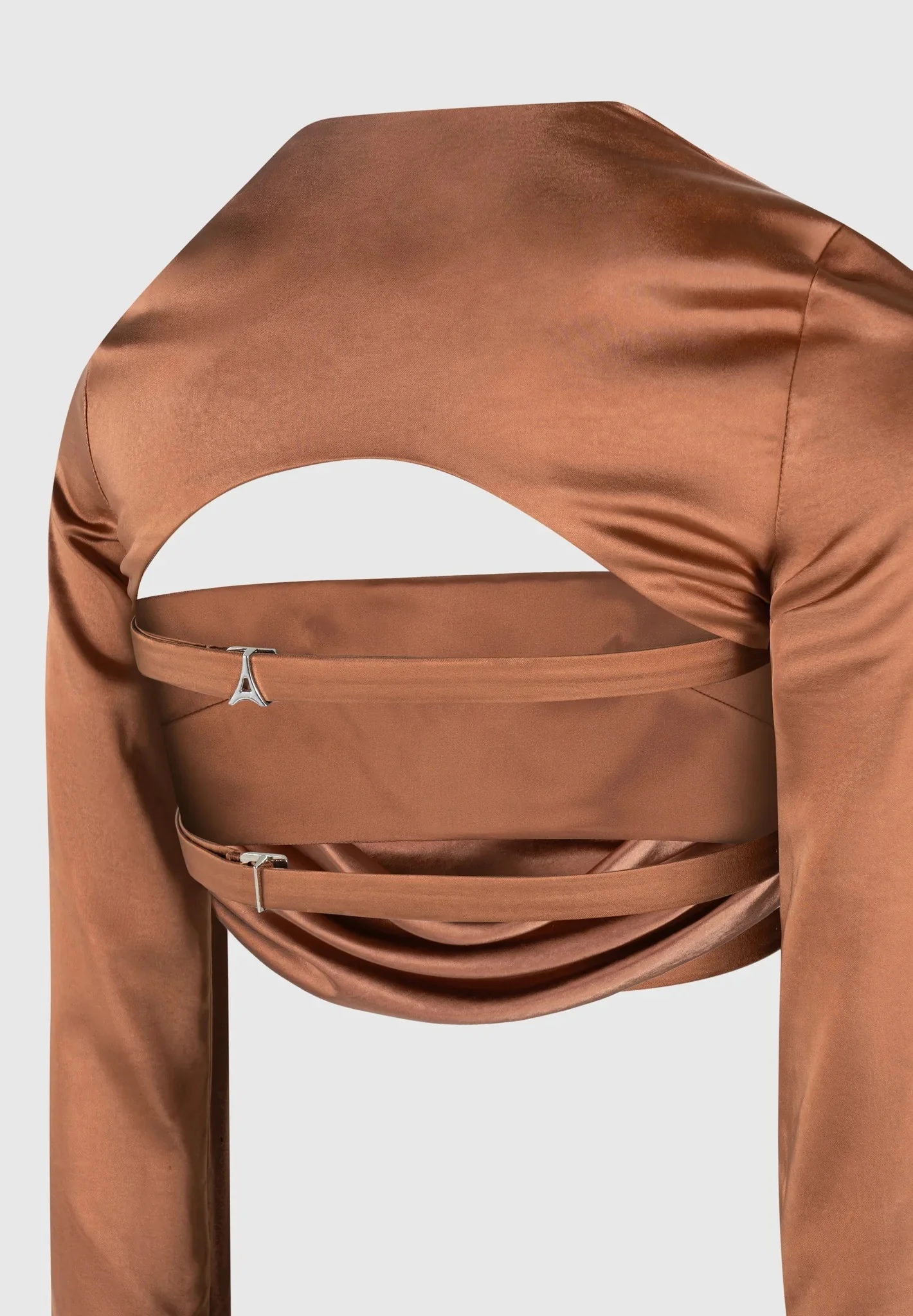 Satin Drape Bandeau Bolero Top - Bronze - Image 7