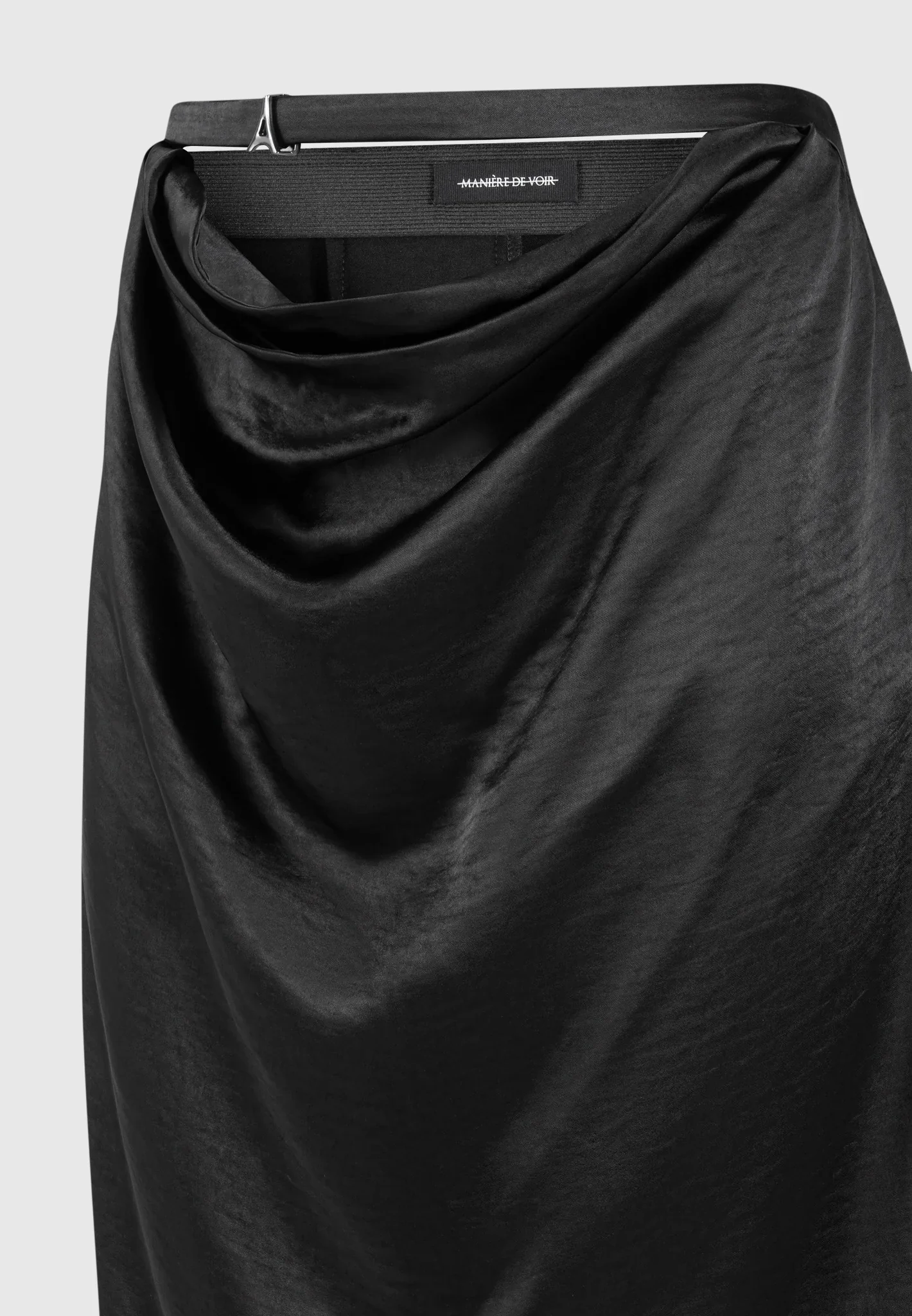 Satin Drape Belted Maxi Skirt - Black - Image 6