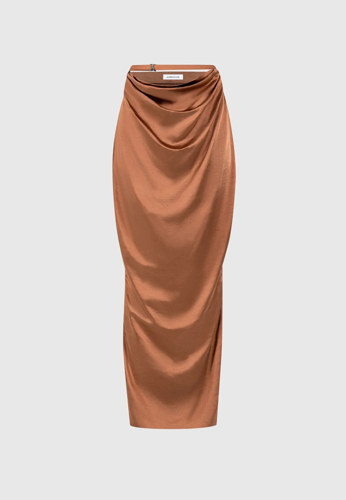 Satin Drape Belted Maxi Skirt - Bronze - Image 6