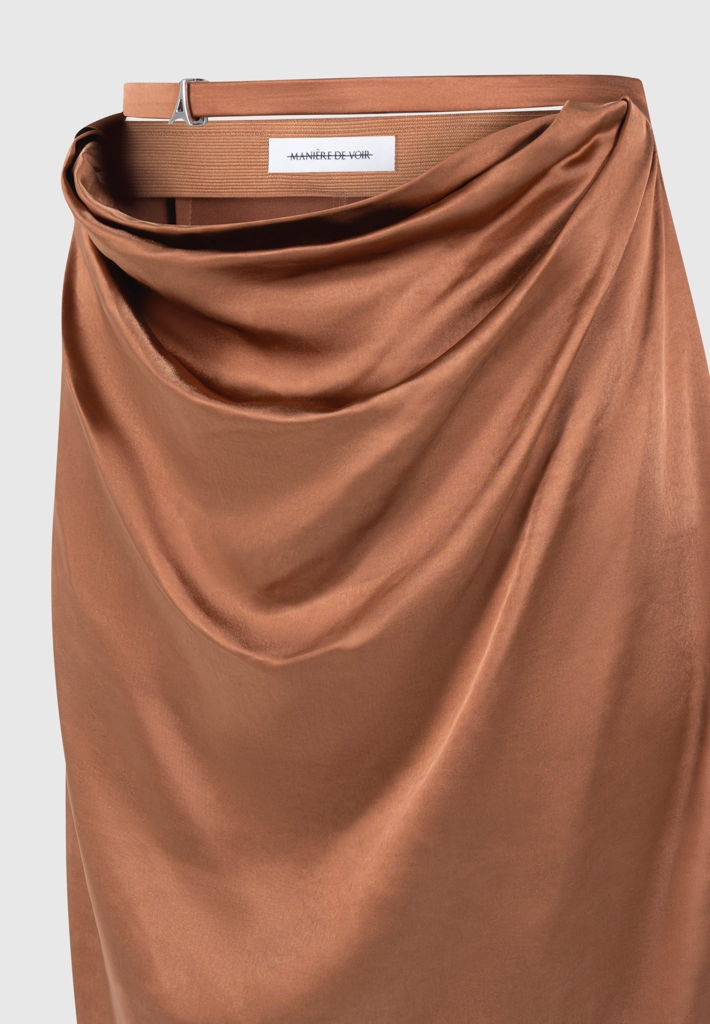 Satin Drape Belted Maxi Skirt - Bronze - Image 7