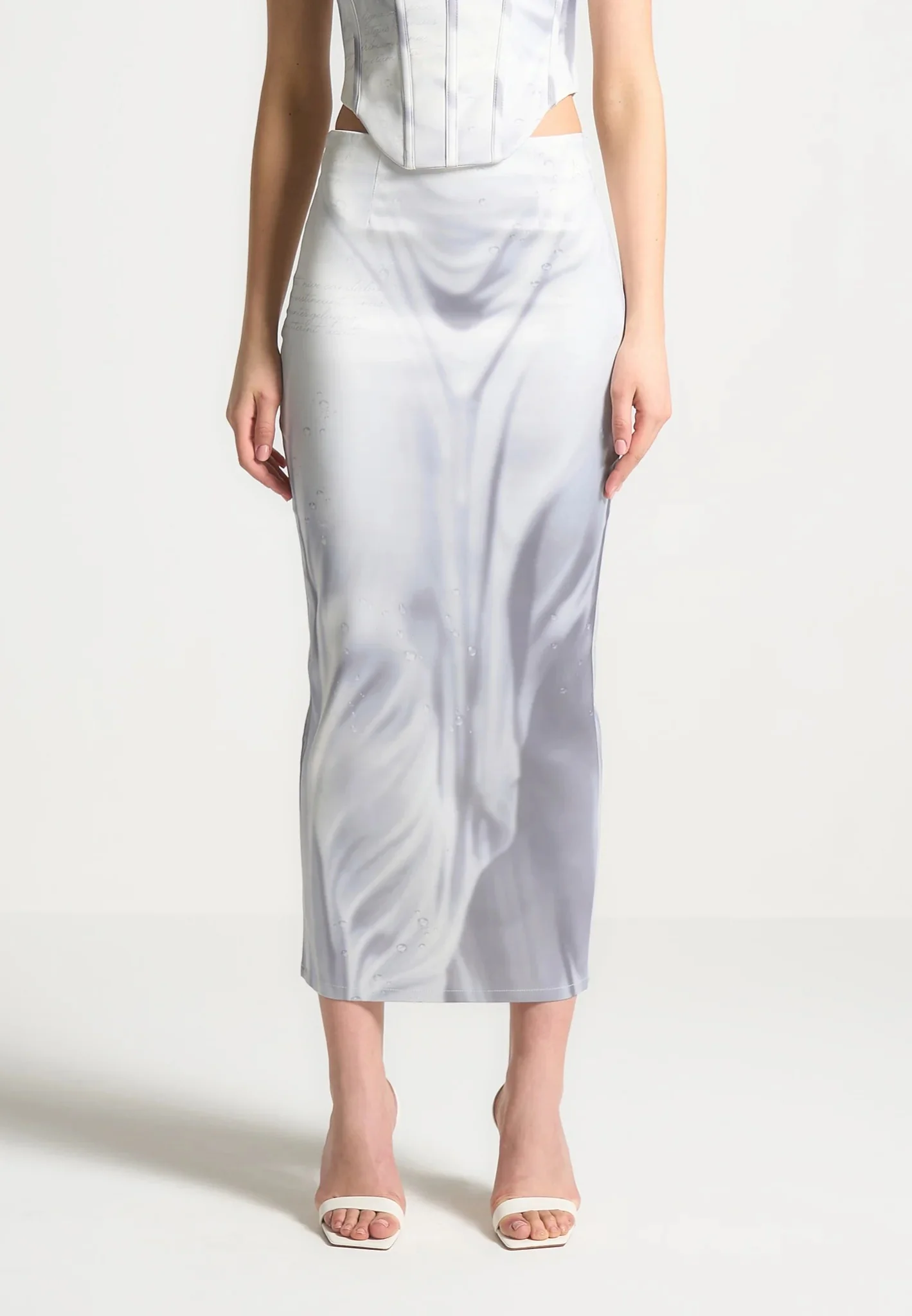 Satin Renaissance Body Print Midaxi Skirt - Off White - Image 2