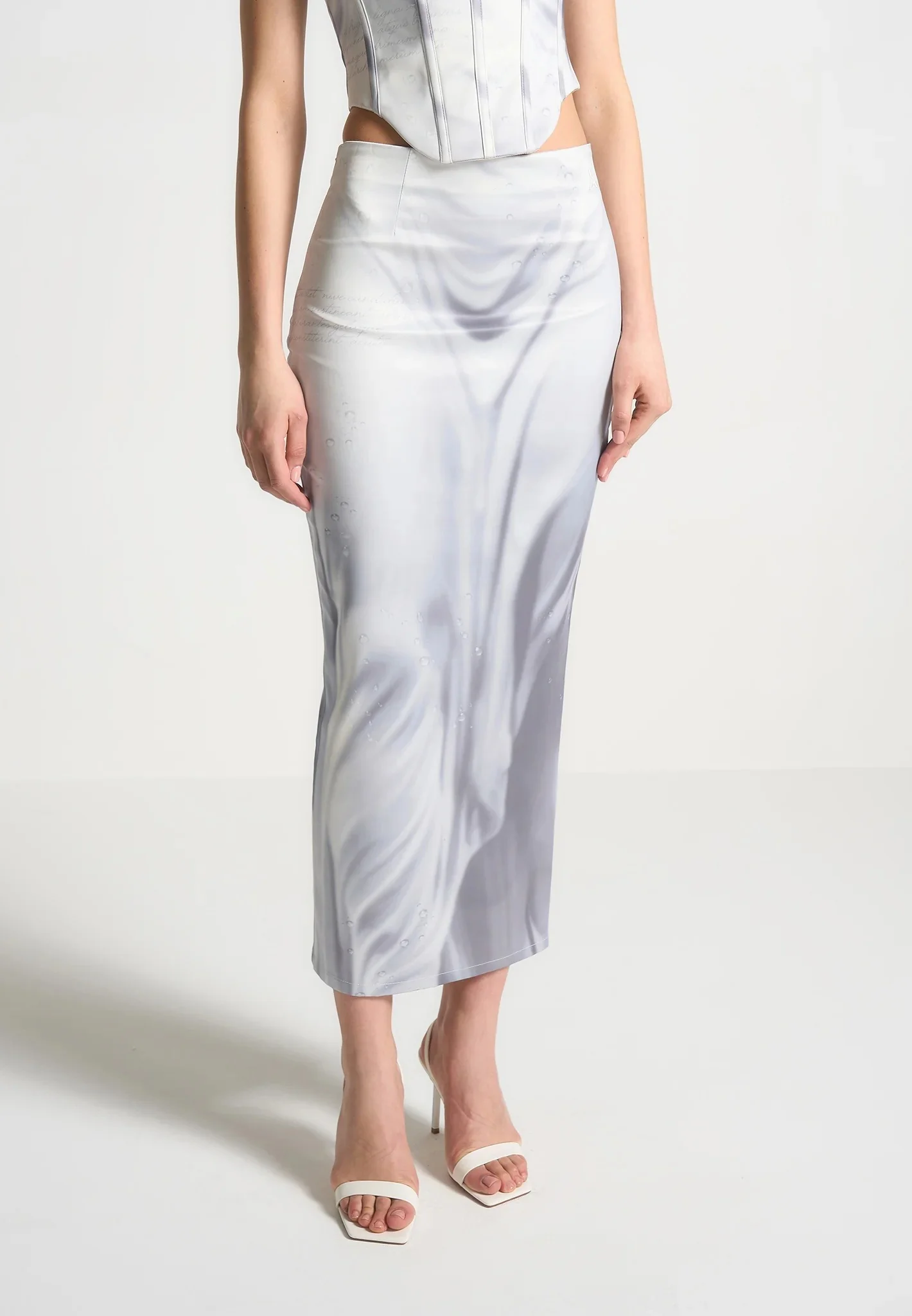 Satin Renaissance Body Print Midaxi Skirt - Off White - Image 3