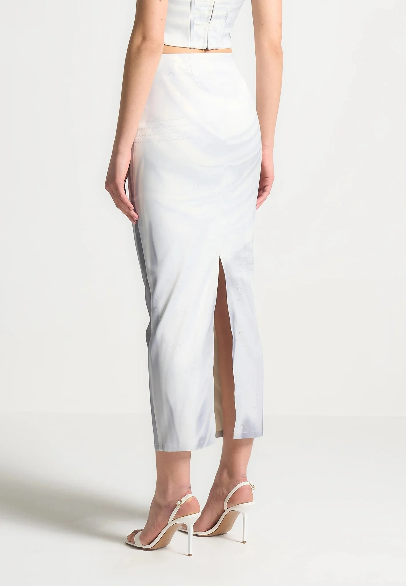 Satin Renaissance Body Print Midaxi Skirt - Off White - Image 4