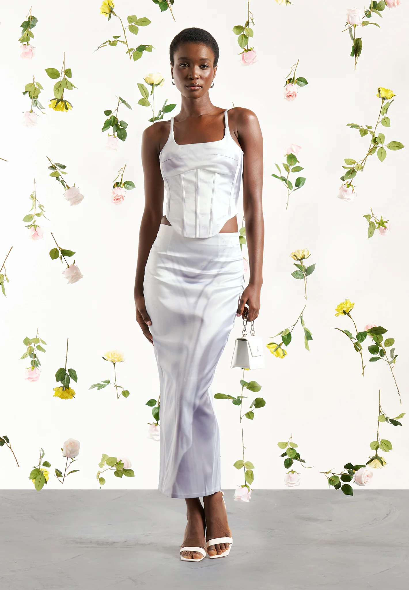 Satin Renaissance Body Print Midaxi Skirt - Off White - Image 8