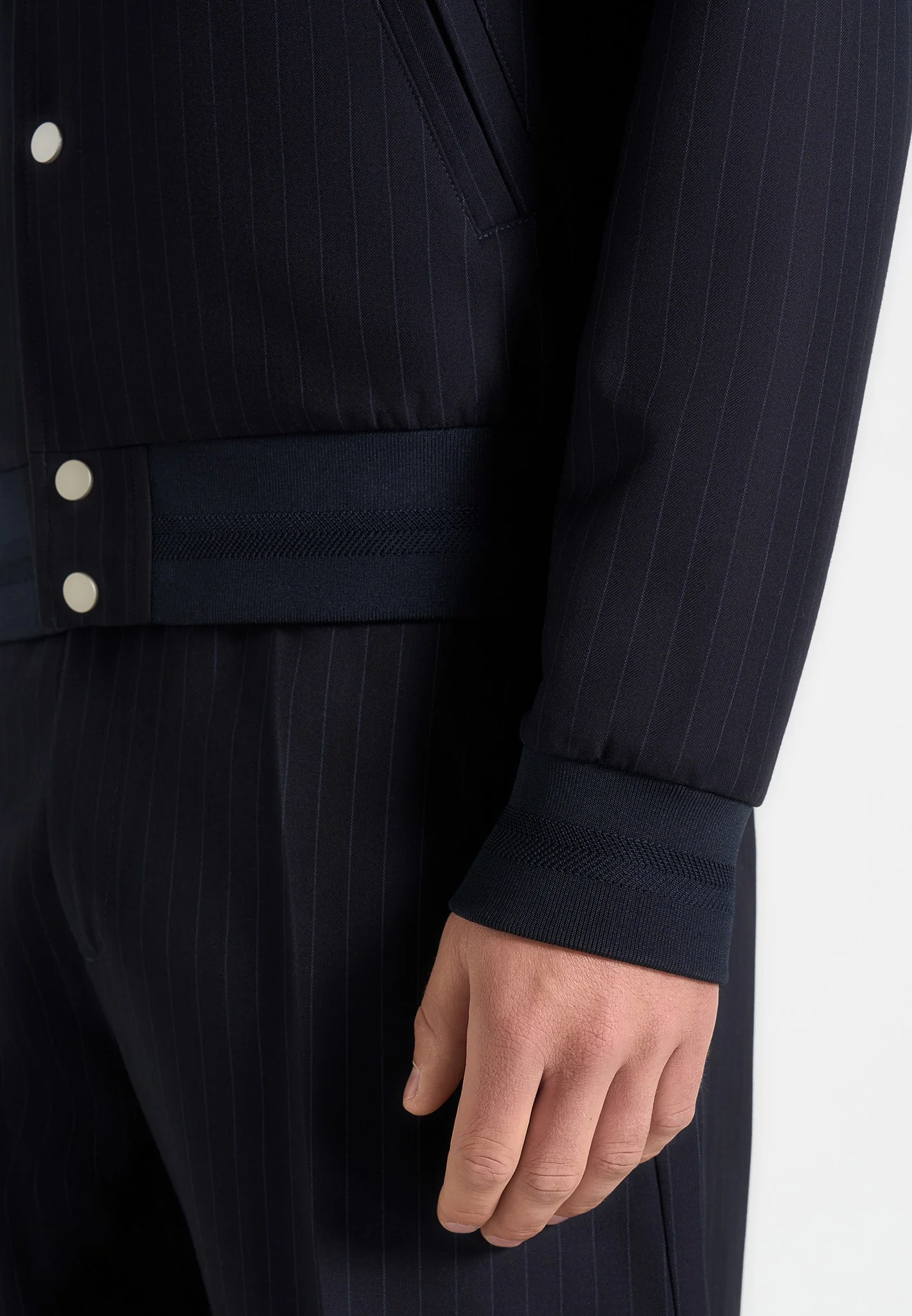 Savin - Pinstripe Bomber Jacket - Navy - Image 3