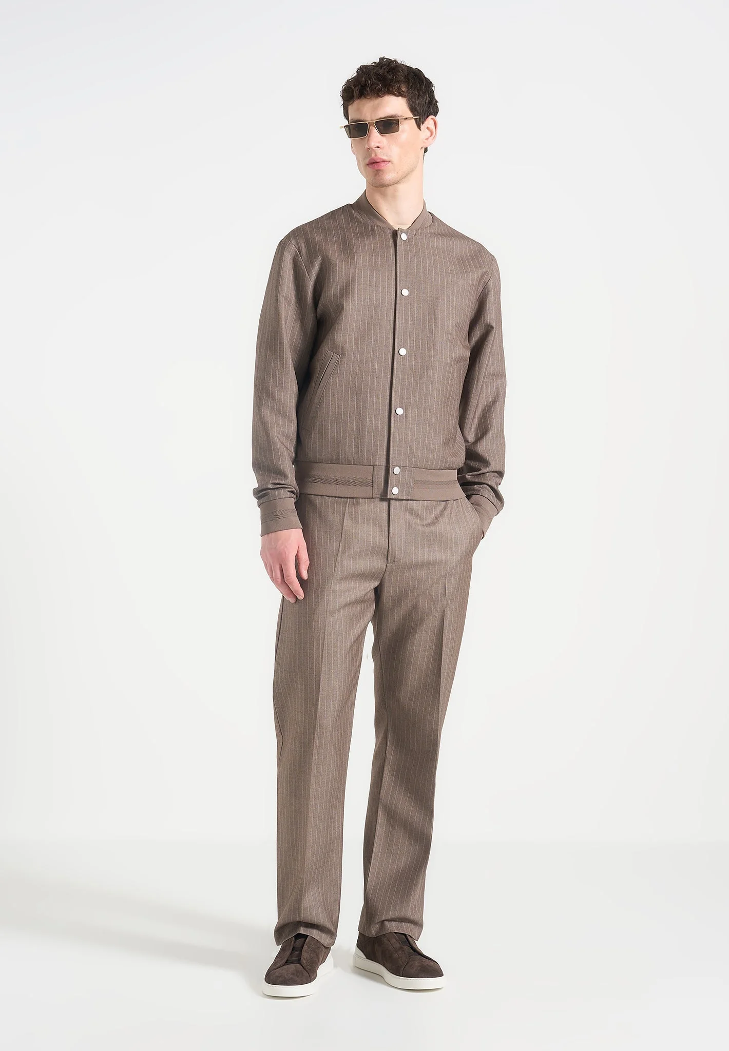 Savin - Pinstripe Bomber Jacket - Taupe - Image 2
