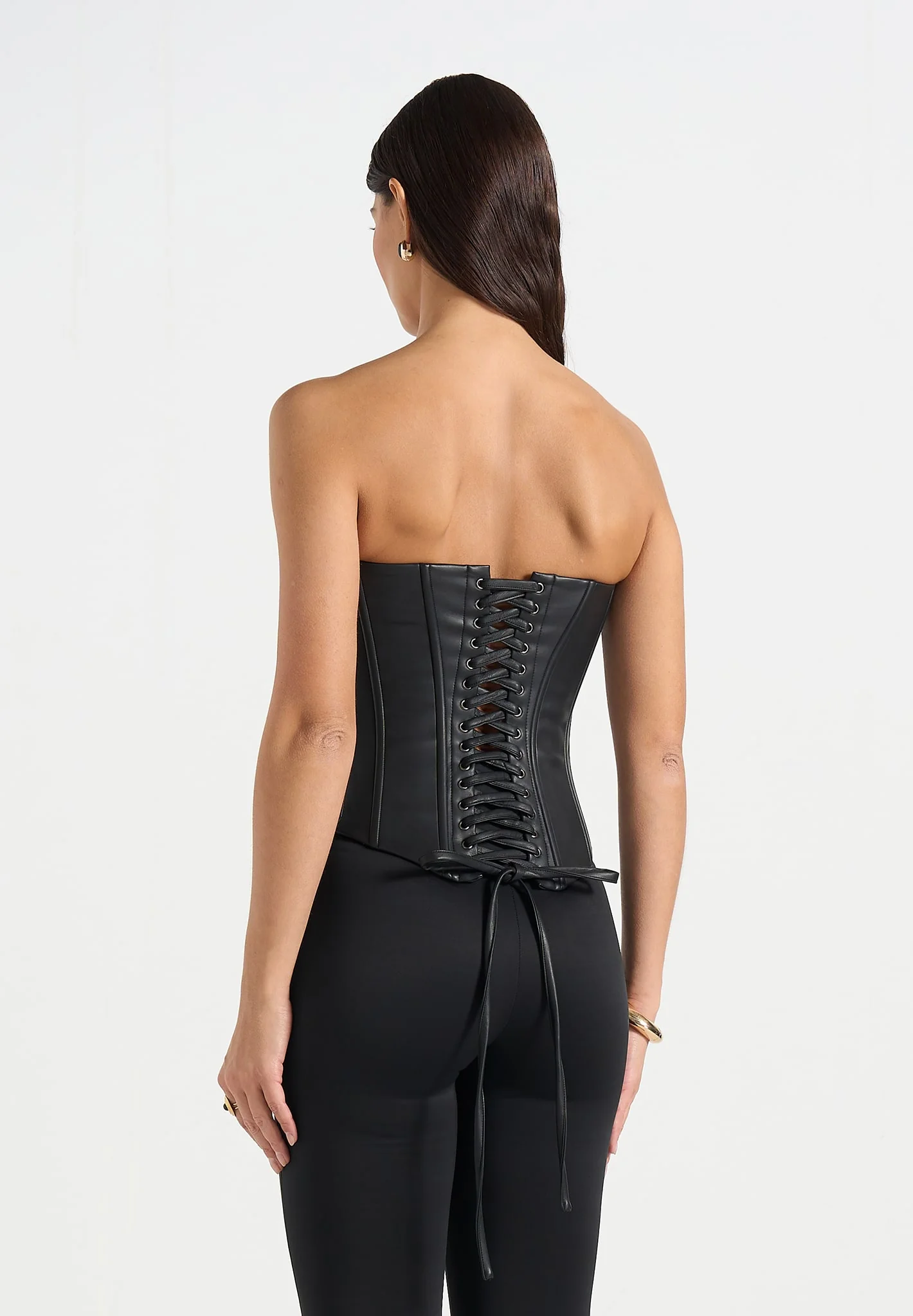 Scarlett - Leather Lace Up Corset - Black - Image 4
