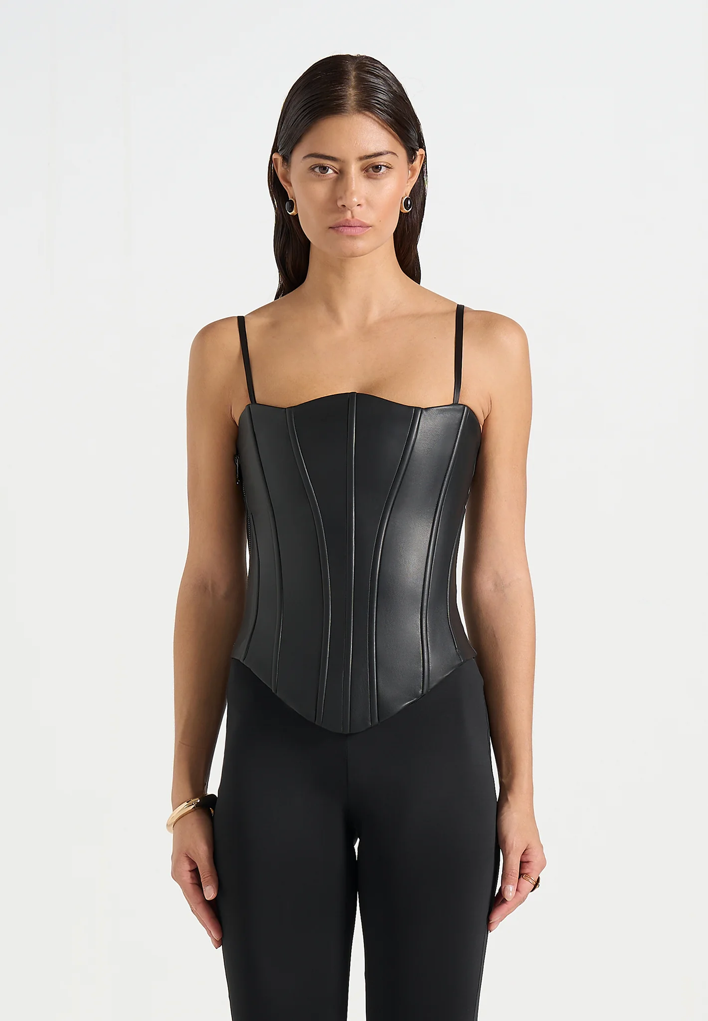 Scarlett - Leather Lace Up Corset - Black - Image 6