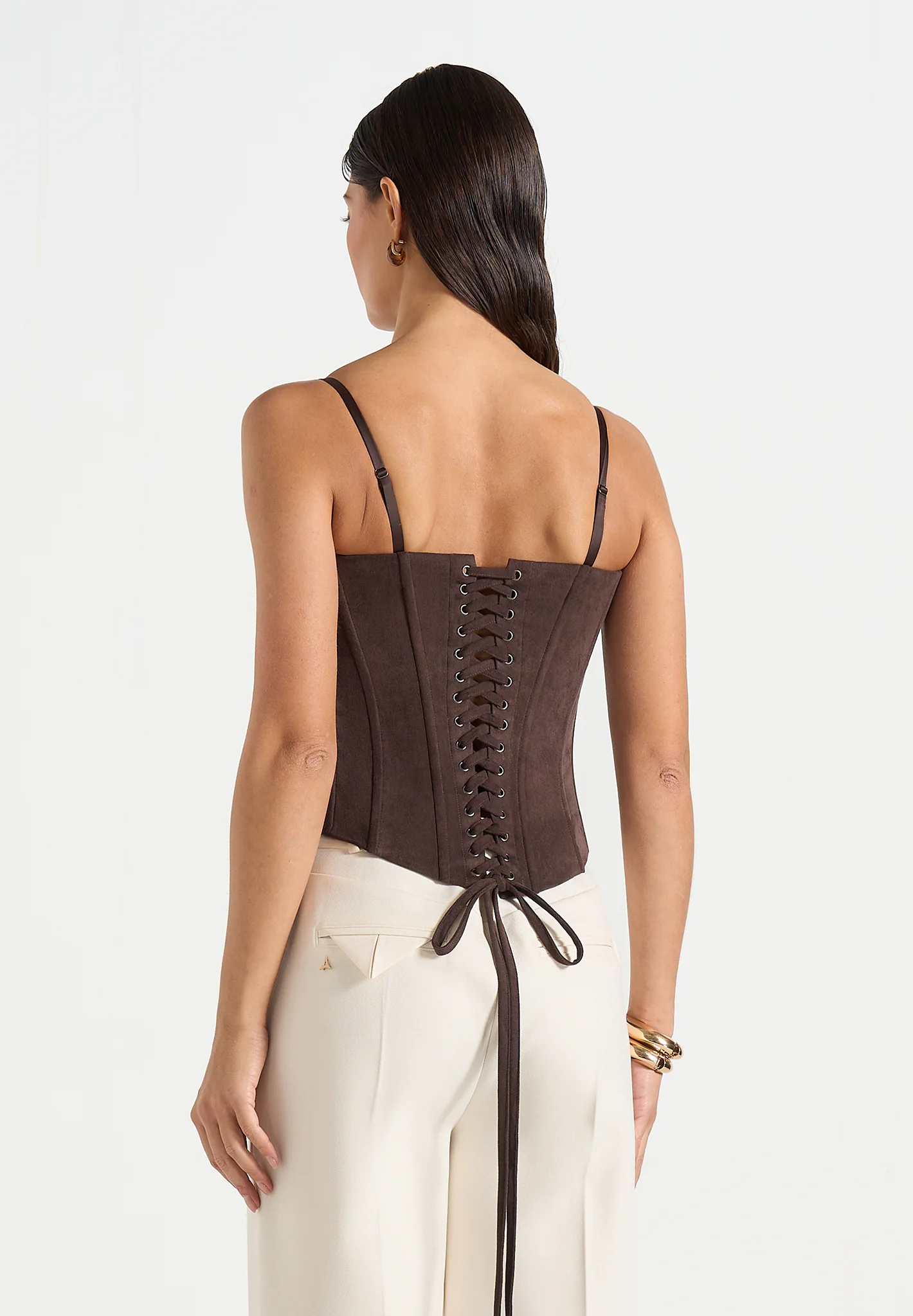 Scarlett - Suede Lace Up Corset  - Brown - Image 6