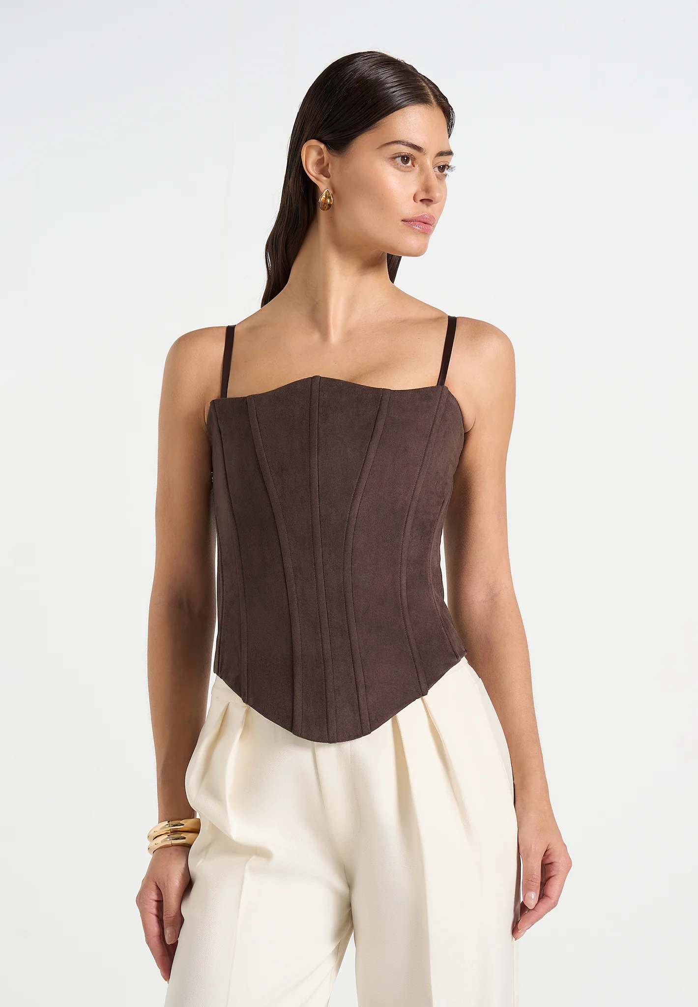 Scarlett - Suede Lace Up Corset  - Brown - Image 8