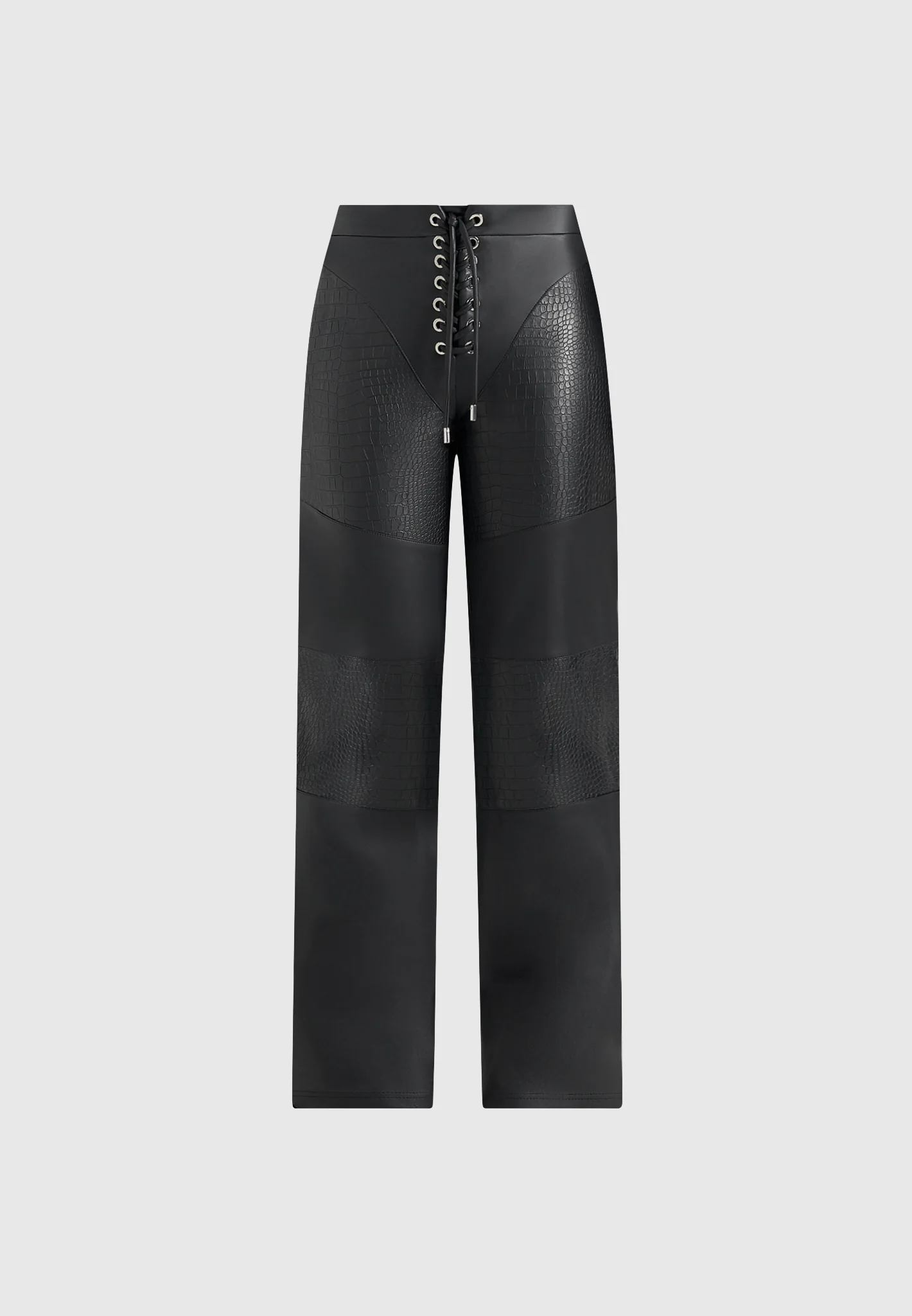 Seren - Croc Embossed Lace Up Trousers - Black - Image 6