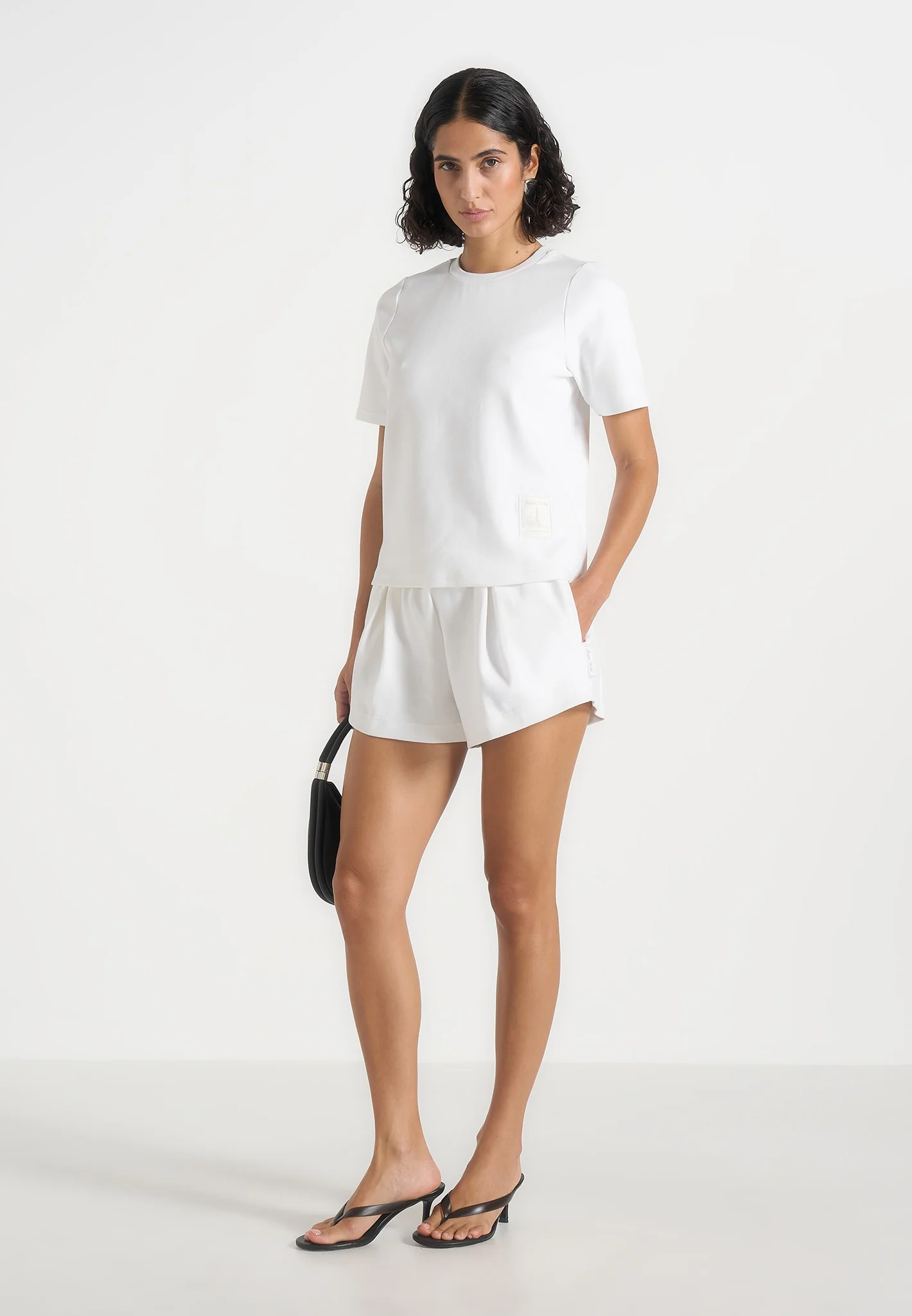SH002 - Gathered Waist Cotton Shorts - White