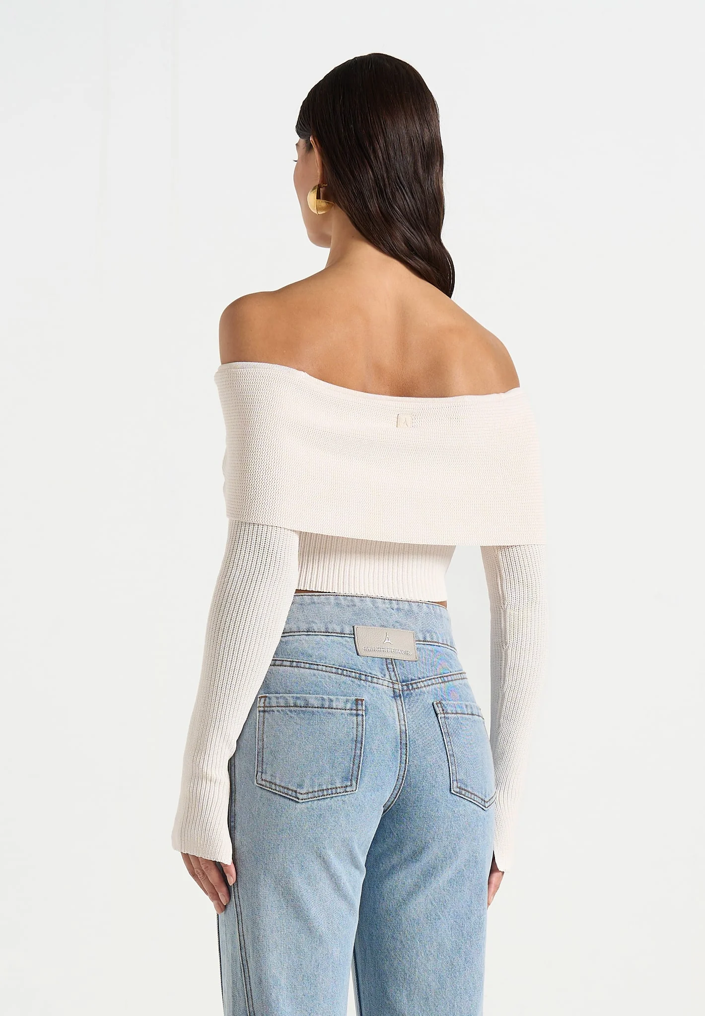 Shana - Asymmetric Bardot Top With Hardware Detail - Cream - Image 5