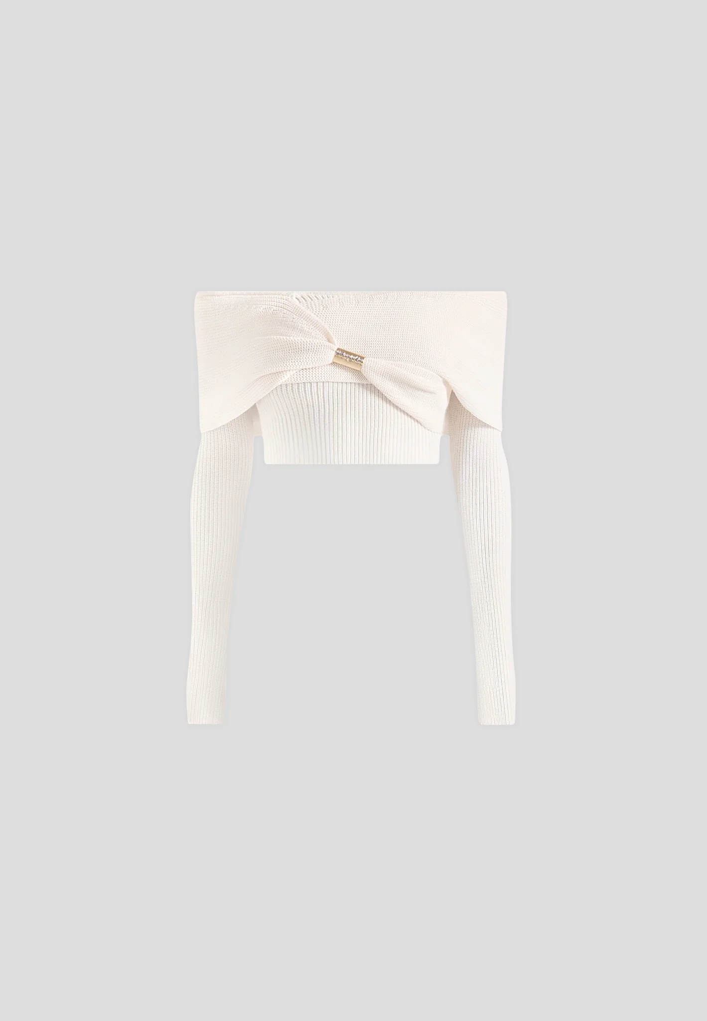 Shana - Asymmetric Bardot Top With Hardware Detail - Cream - Image 6