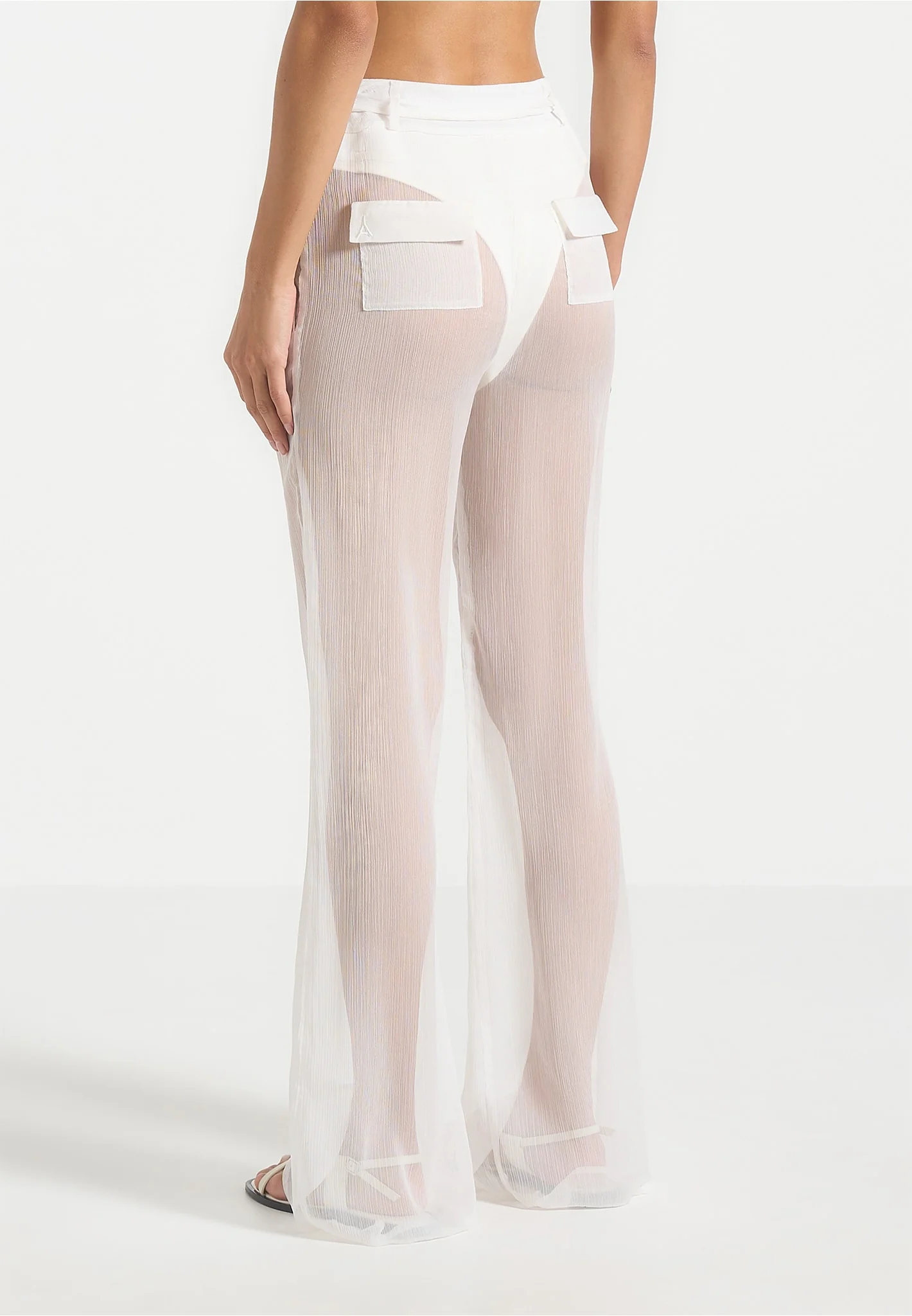 Sheer Belted Trousers - White - Image 5