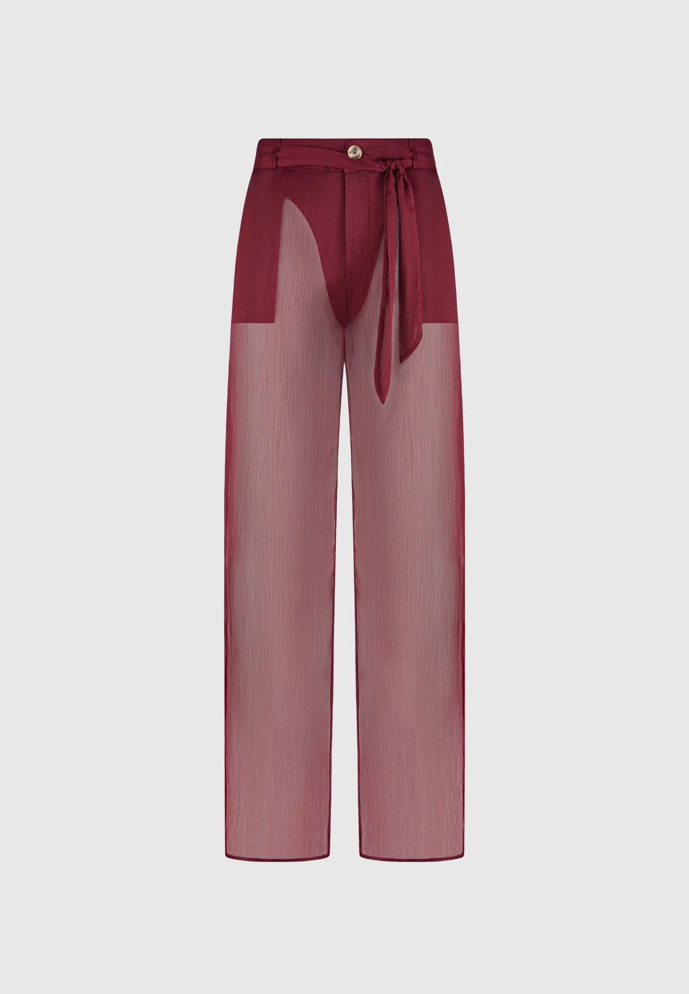 Sheer Belted Trousers - Wine Red - Image 6