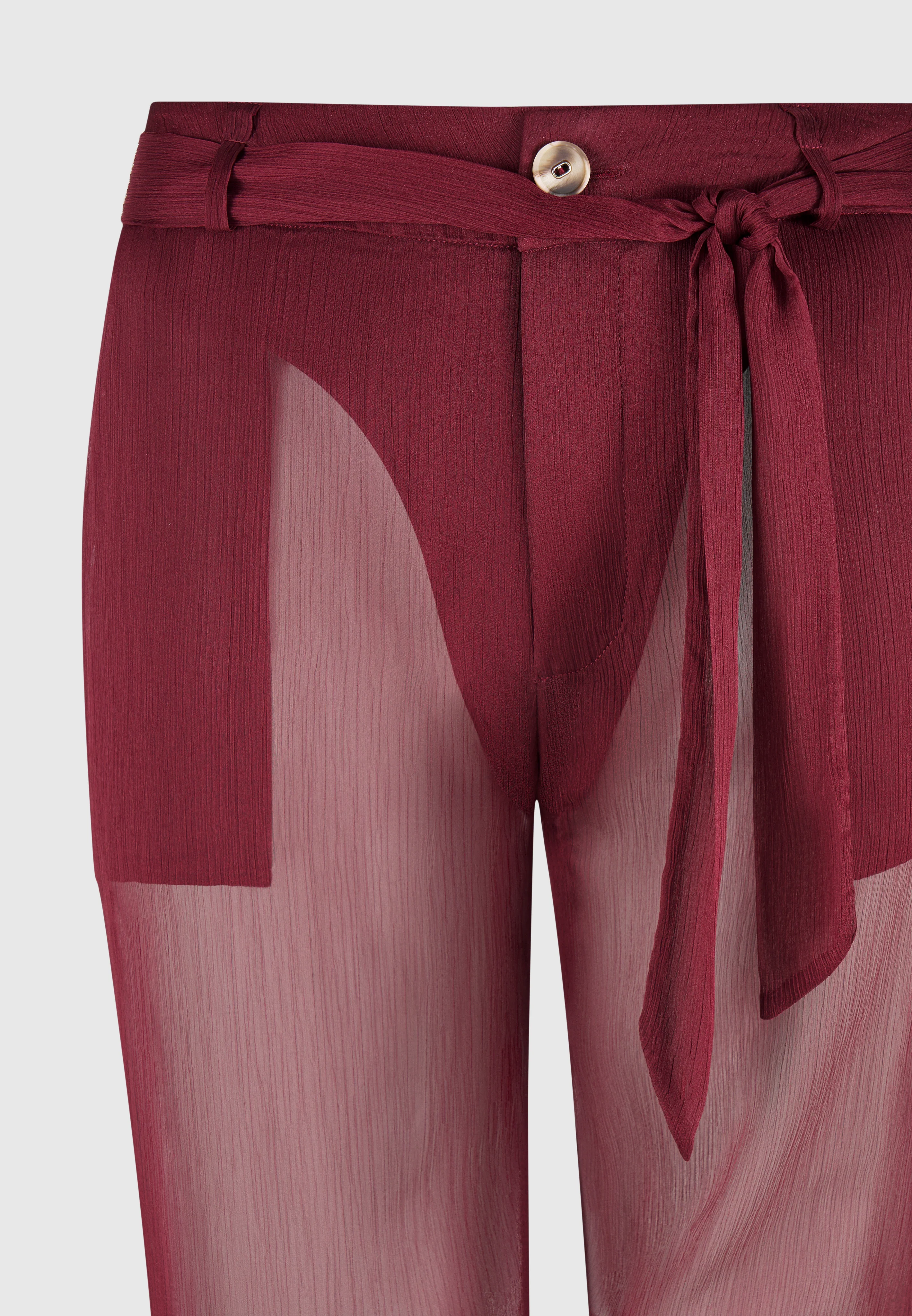 Sheer Belted Trousers - Wine Red - Image 7