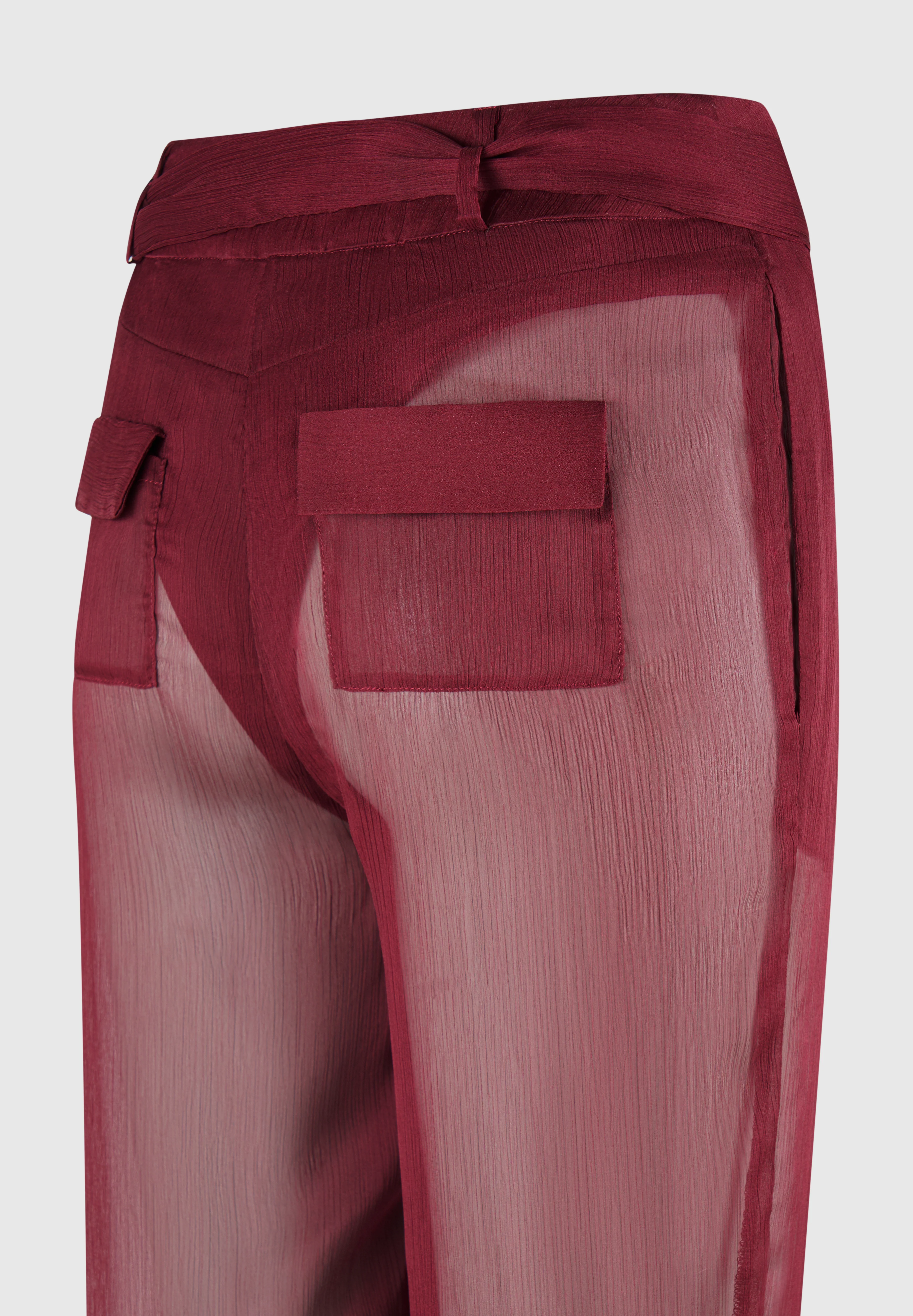 Sheer Belted Trousers - Wine Red - Image 8