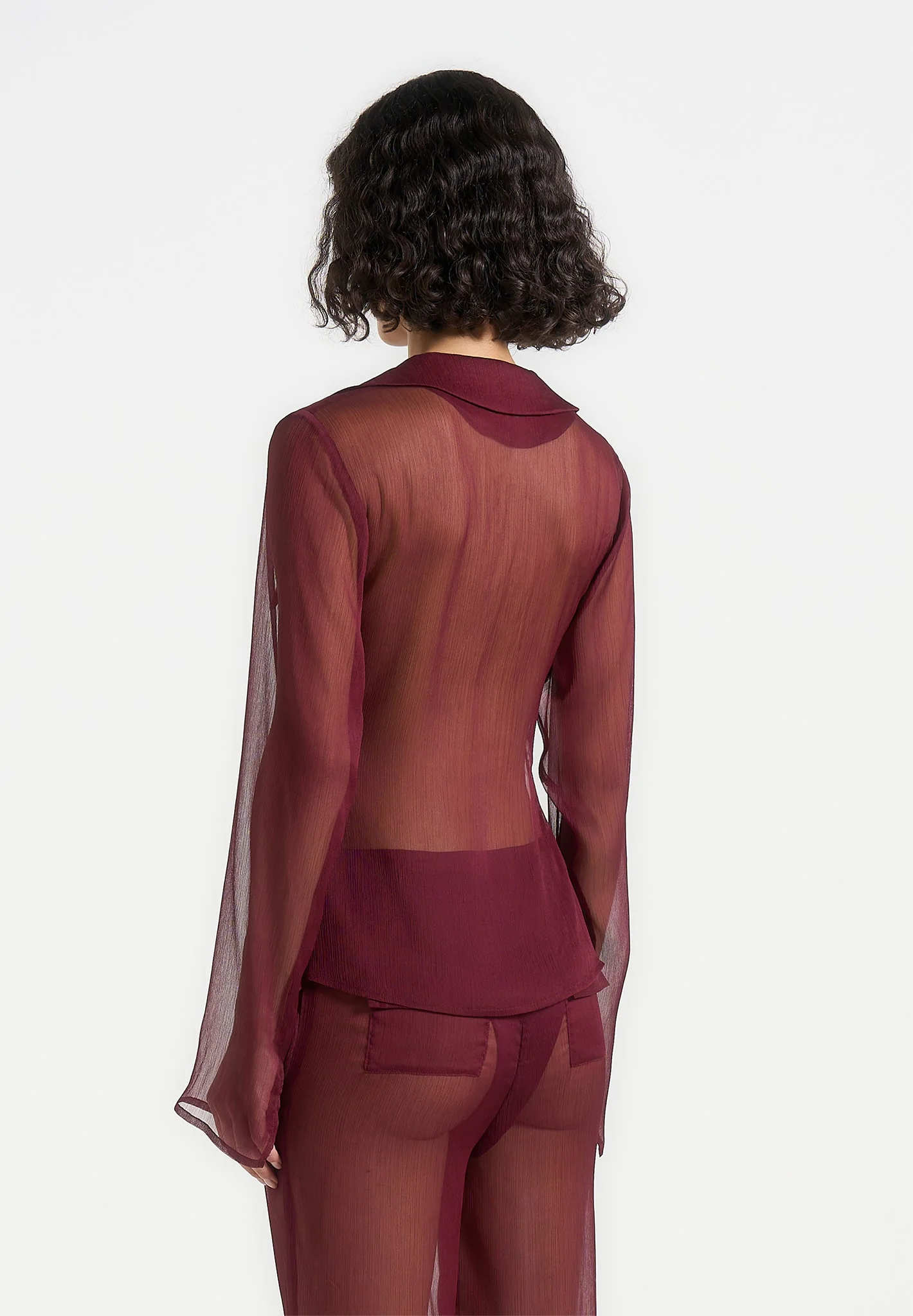 Sheer Shirt with Clasp - Wine Red - Image 3
