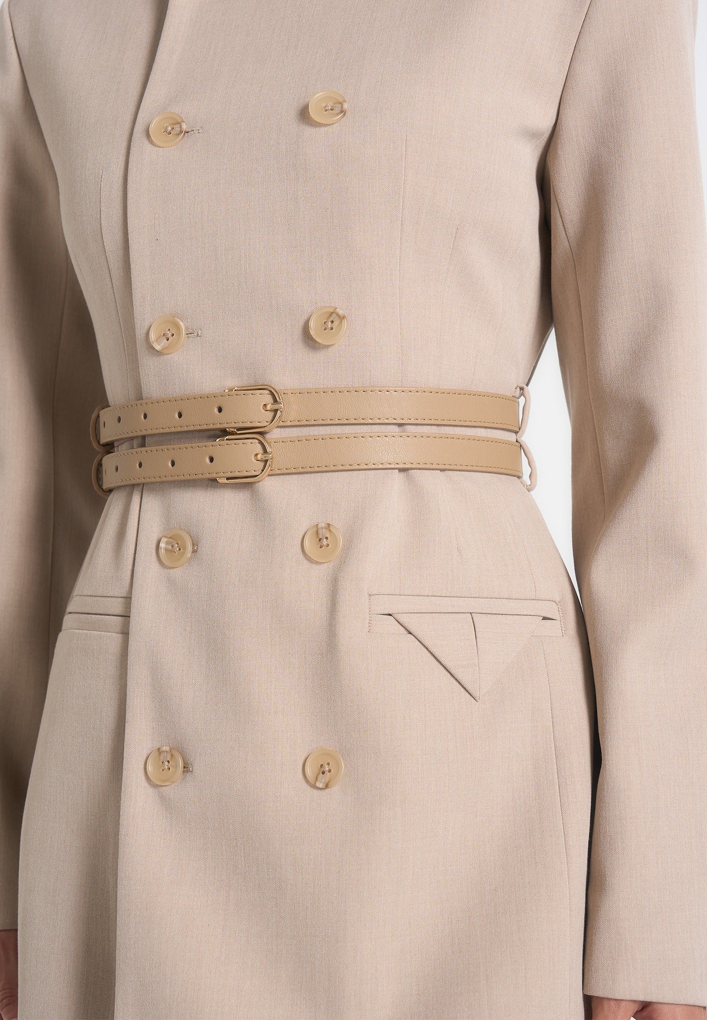 Sierra - Double Breasted Belted Blazer Dress - Beige - Image 3
