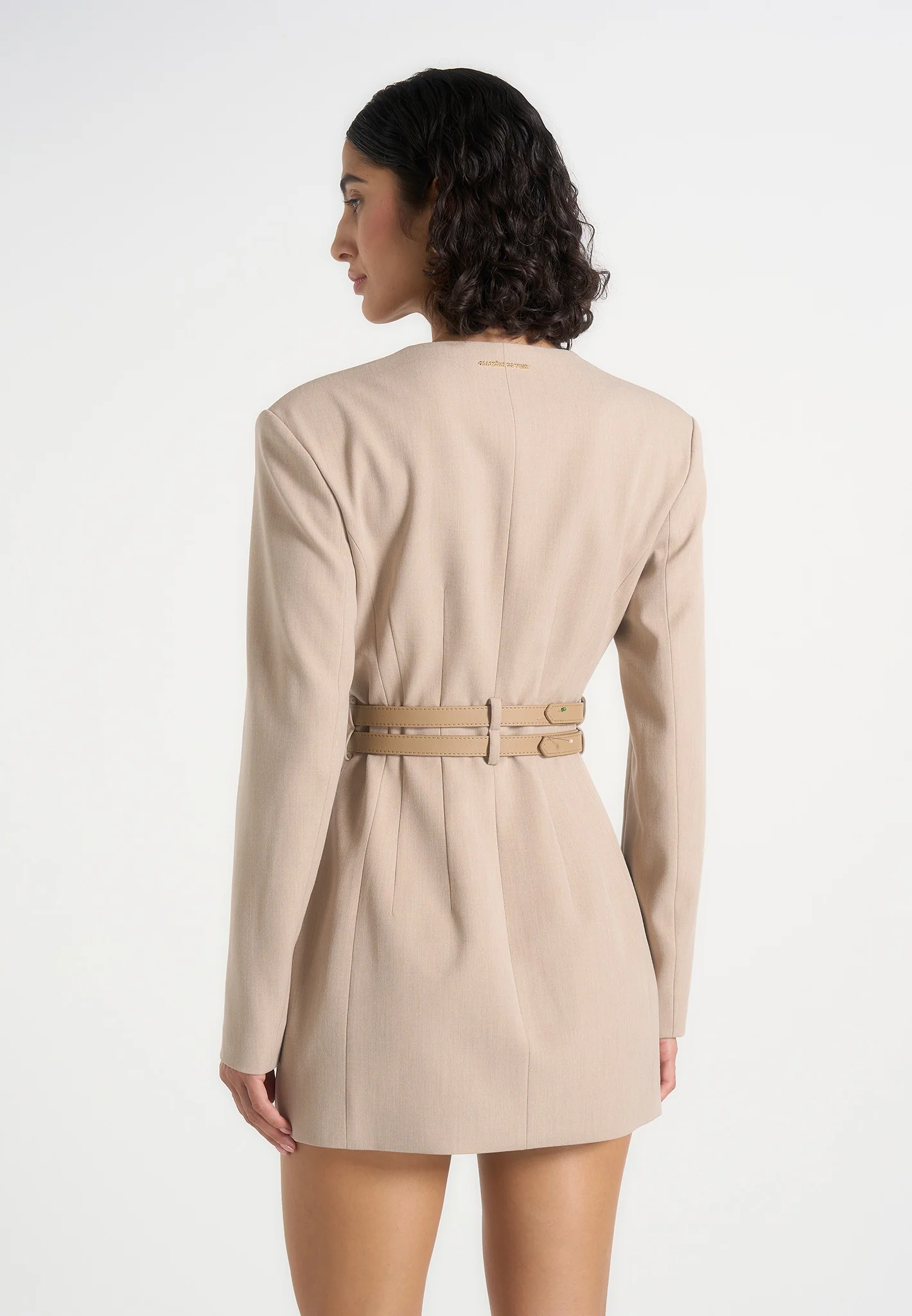 Sierra - Double Breasted Belted Blazer Dress - Beige - Image 5