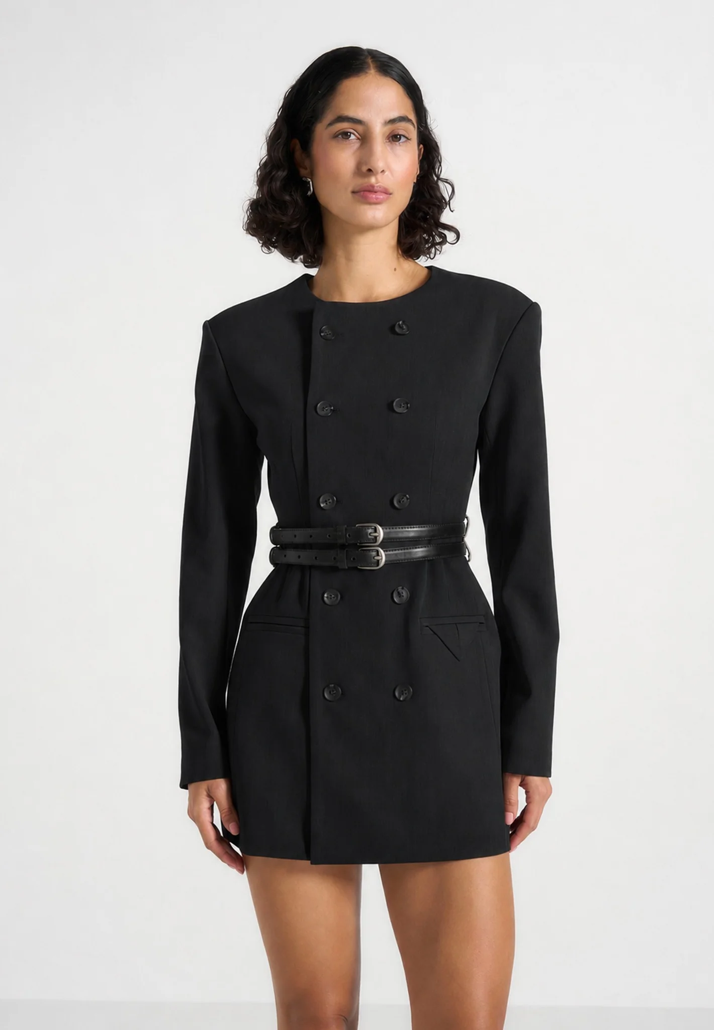 Sierra - Double Breasted Belted Blazer Dress - Black - Image 2