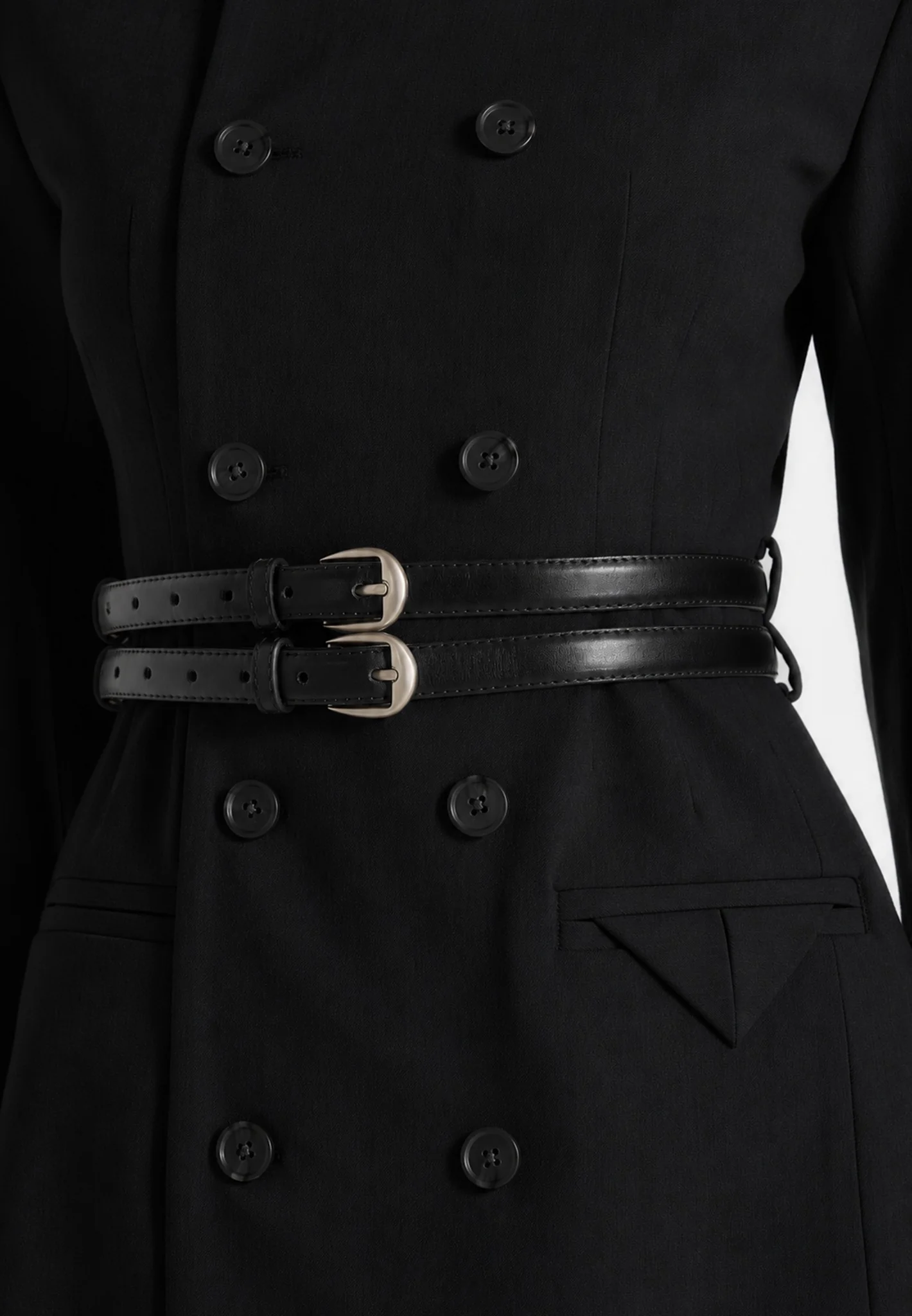 Sierra - Double Breasted Belted Blazer Dress - Black - Image 3