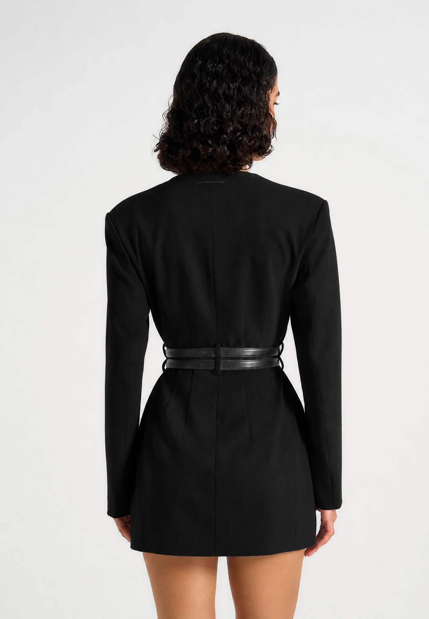 Sierra - Double Breasted Belted Blazer Dress - Black - Image 4