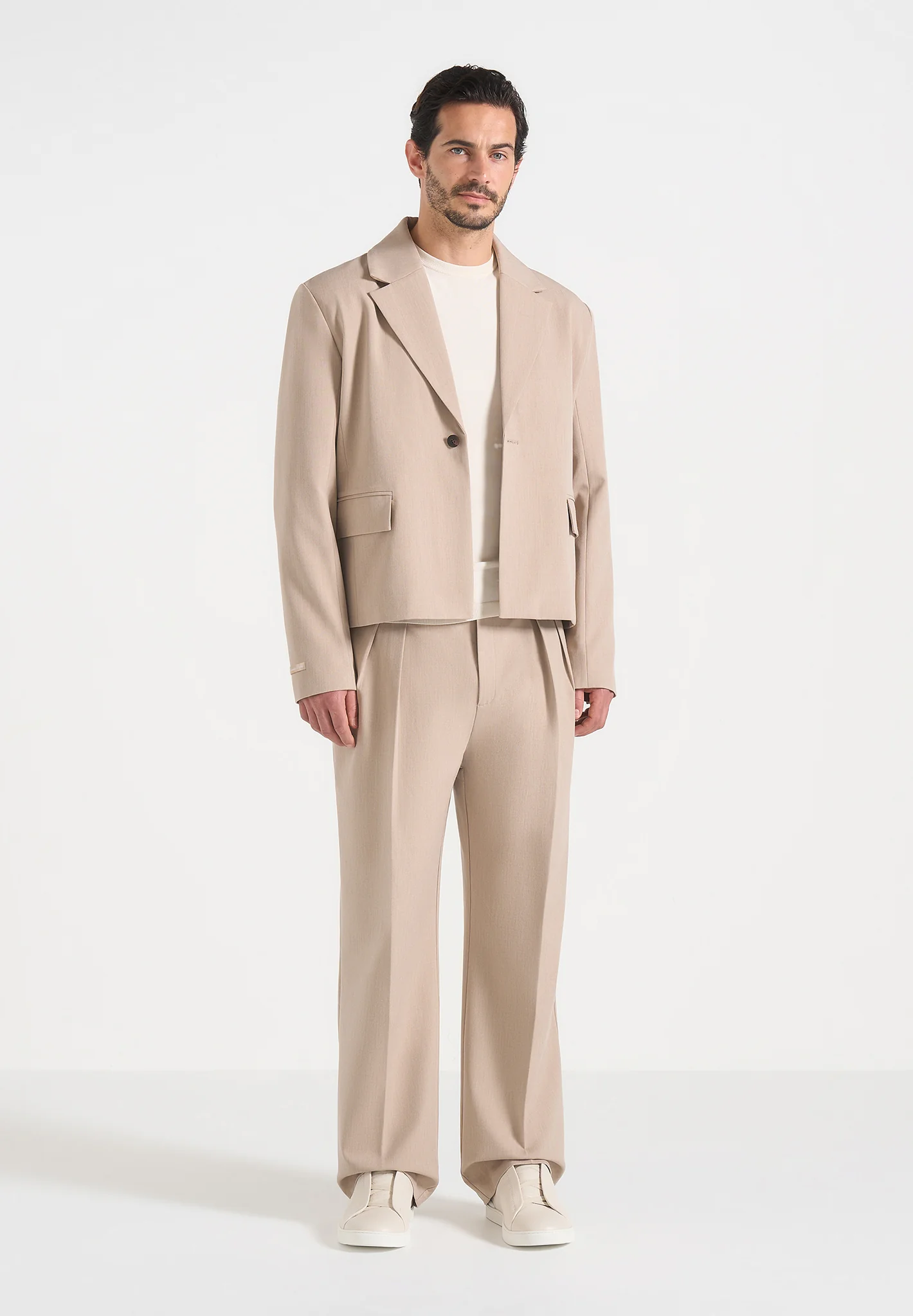 Silas - Tailored Cropped Blazer - Beige - Image 3