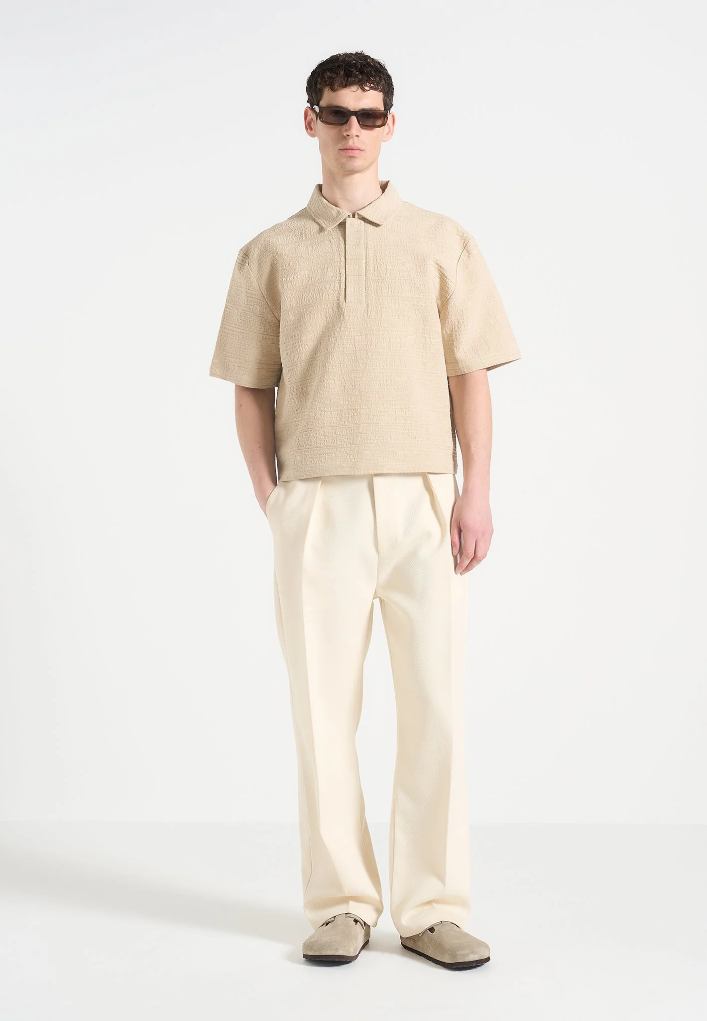 Simon - Boxy Textured Polo Shirt - Beige - Image 2