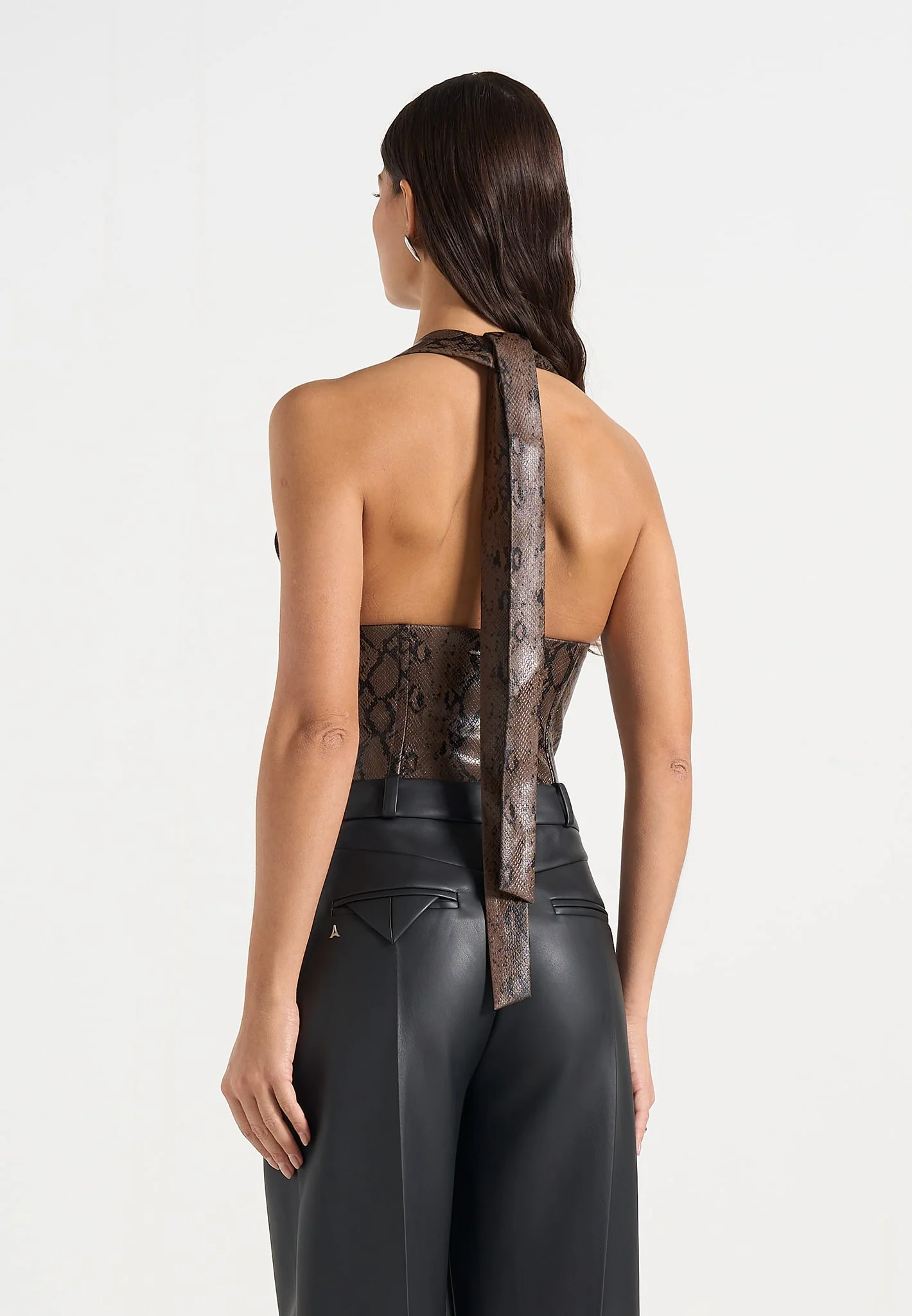 Sloane - Python Halterneck Corset Top - Brown - Image 7