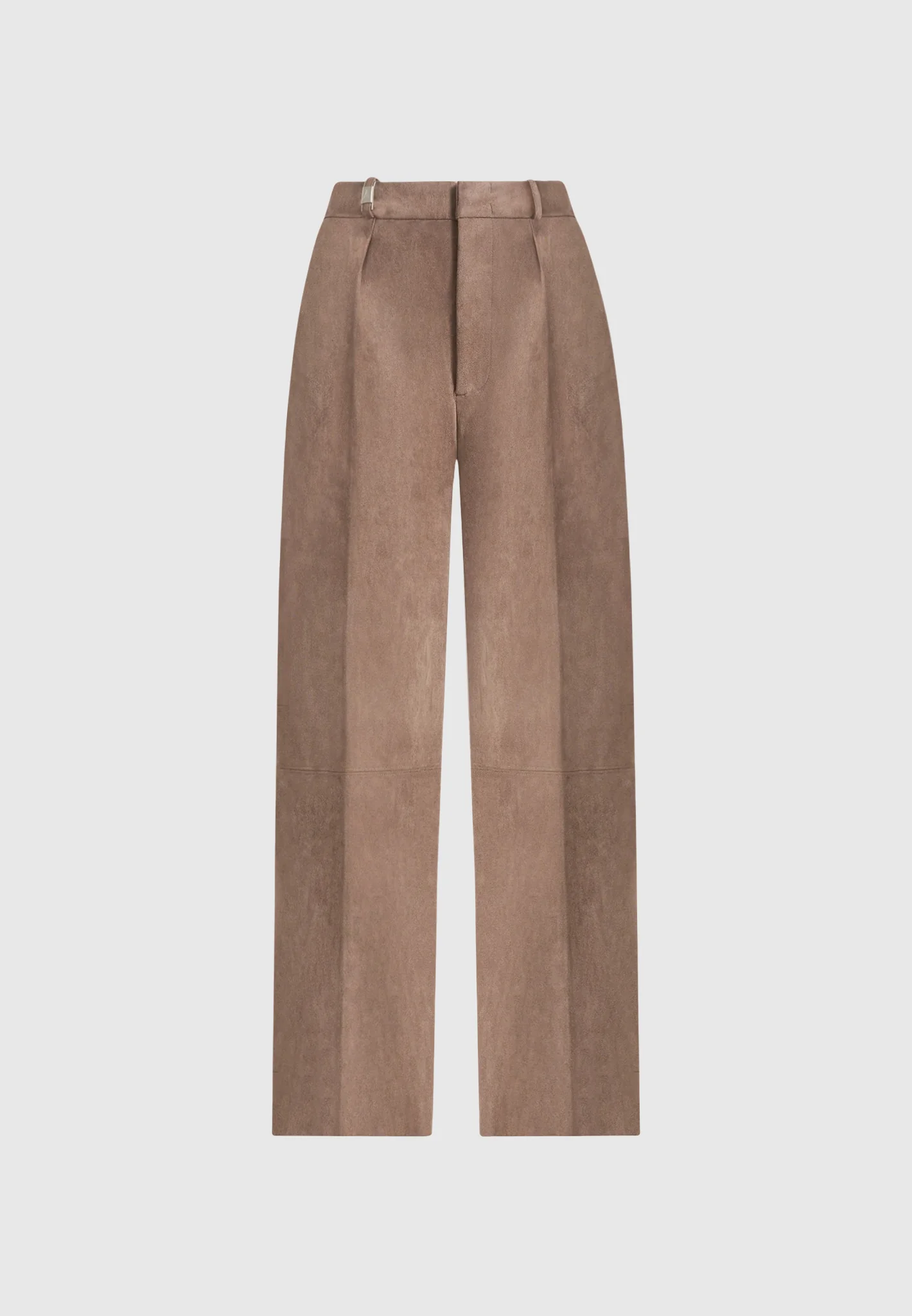 Solene - Suede Wide Leg Pleated Trousers - Taupe - Image 6