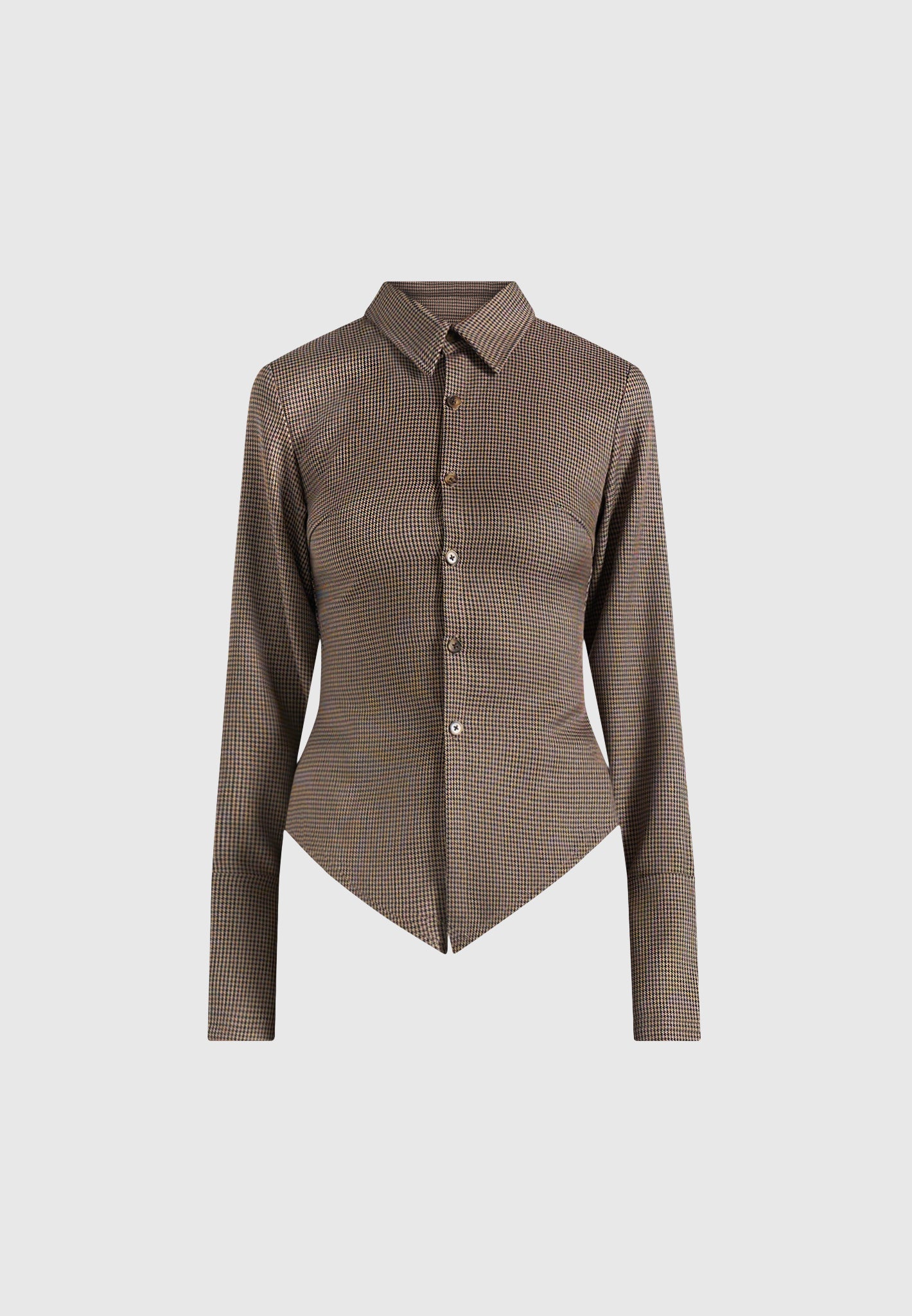 Sonia - Houndstooth Cinch Shirt - Brown - Image 5