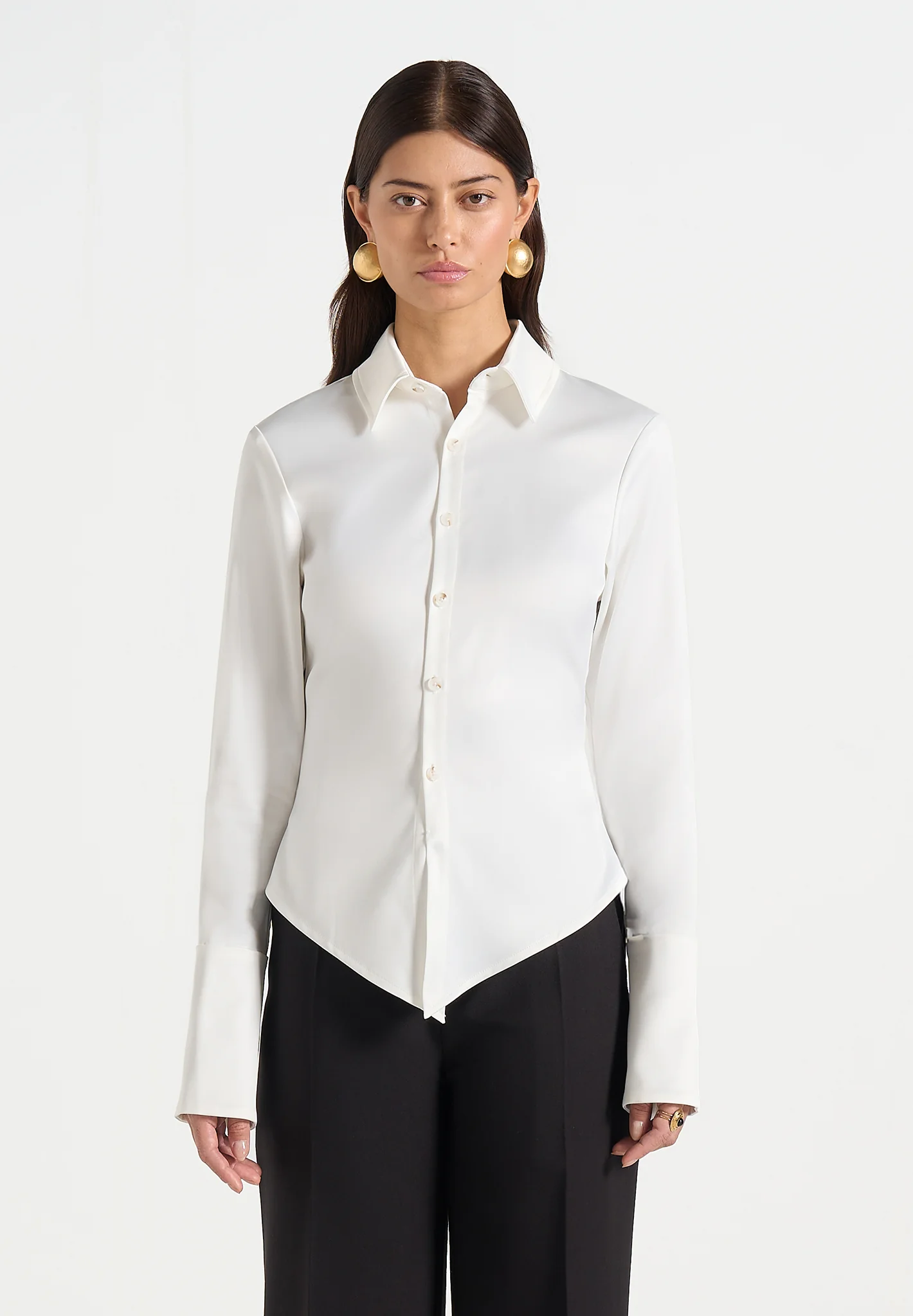 Sonia - Satin Cinch Shirt - White