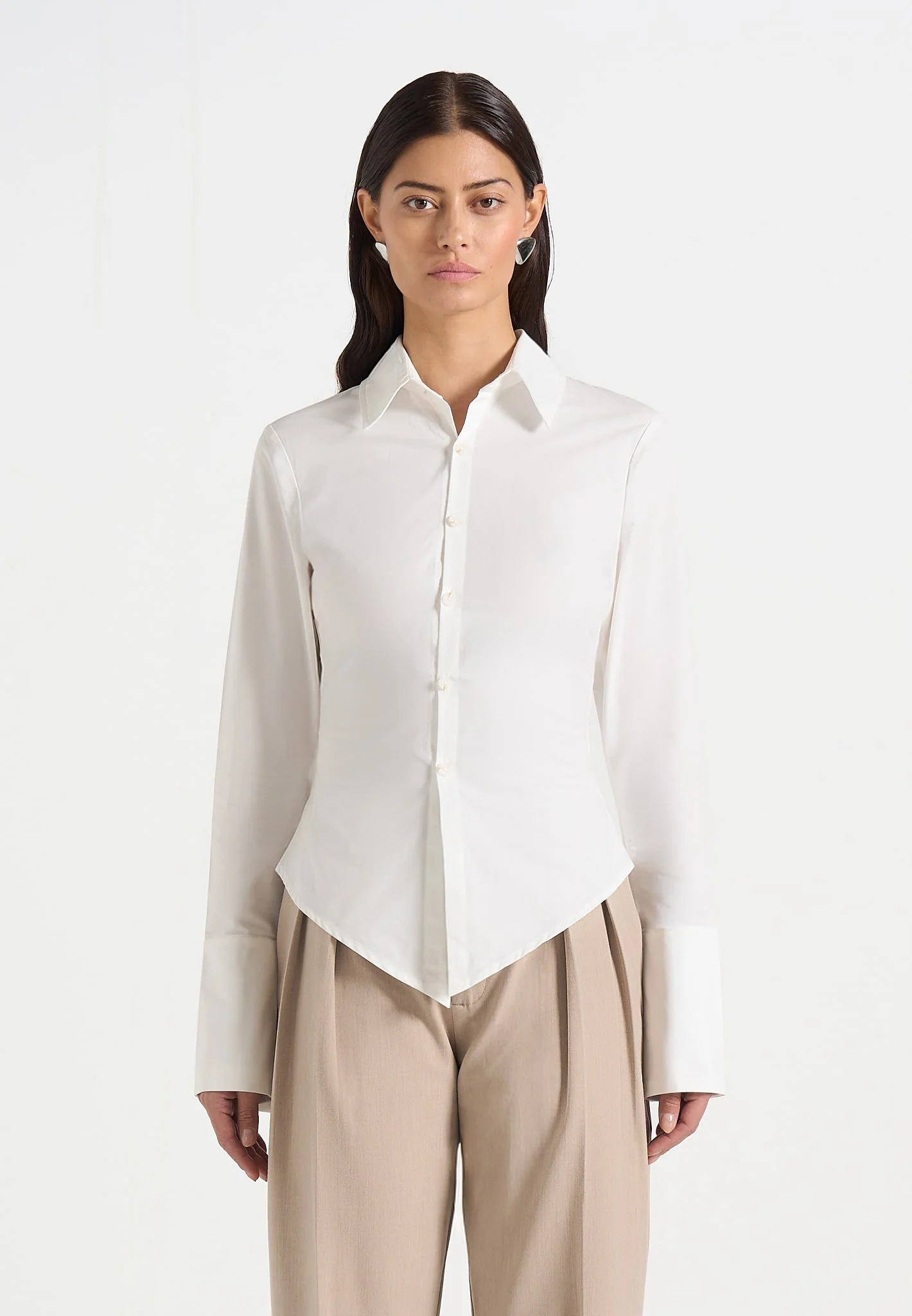 Sonia - Tailored Cotton Cinch Shirt - White - Image 5
