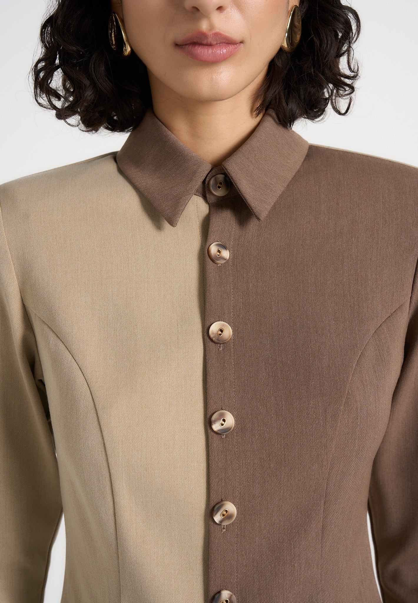 Sonia - Two Tone Tailored Shirt - Taupe/Brown - Image 4