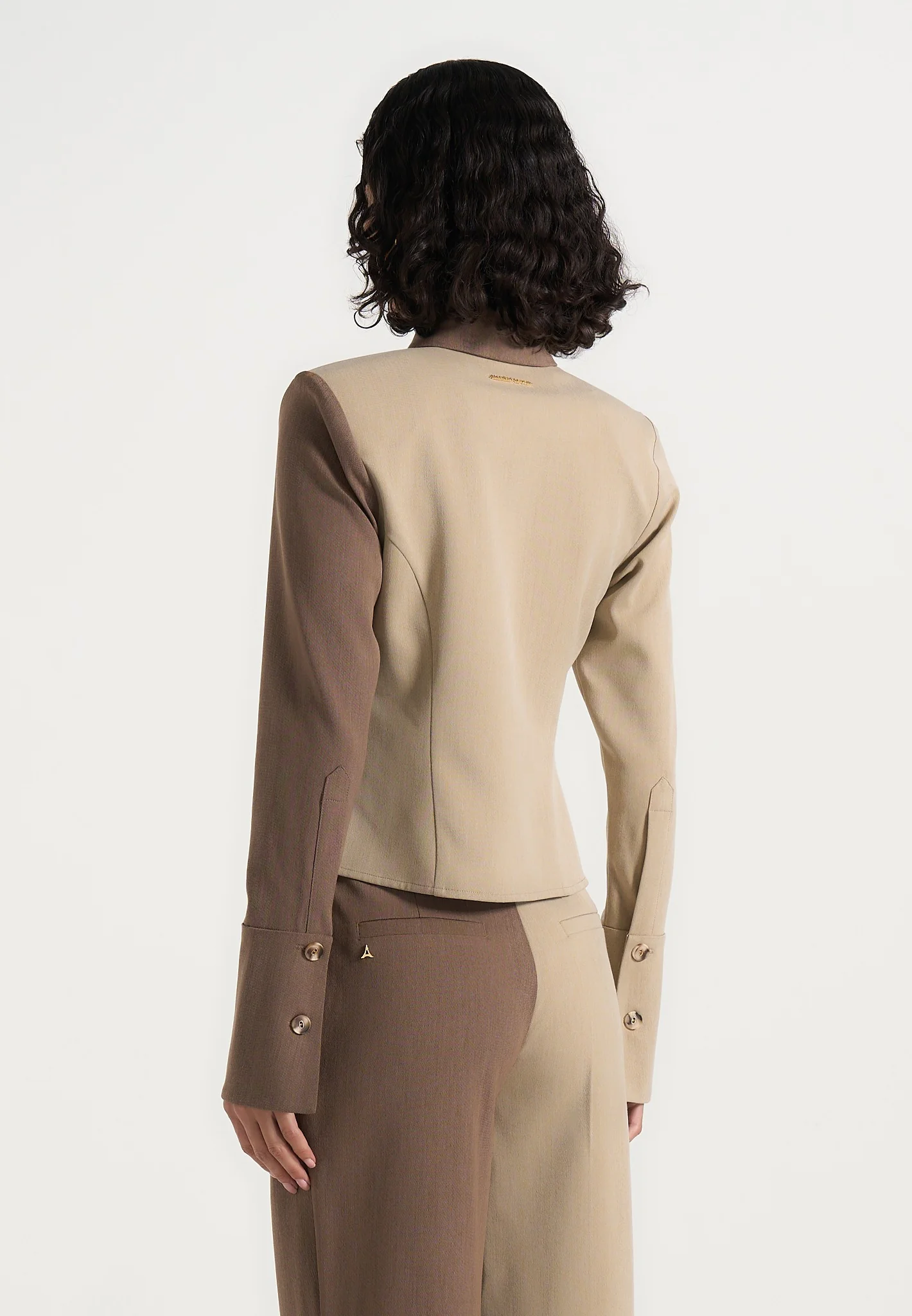 Sonia - Two Tone Tailored Shirt - Taupe/Brown - Image 5