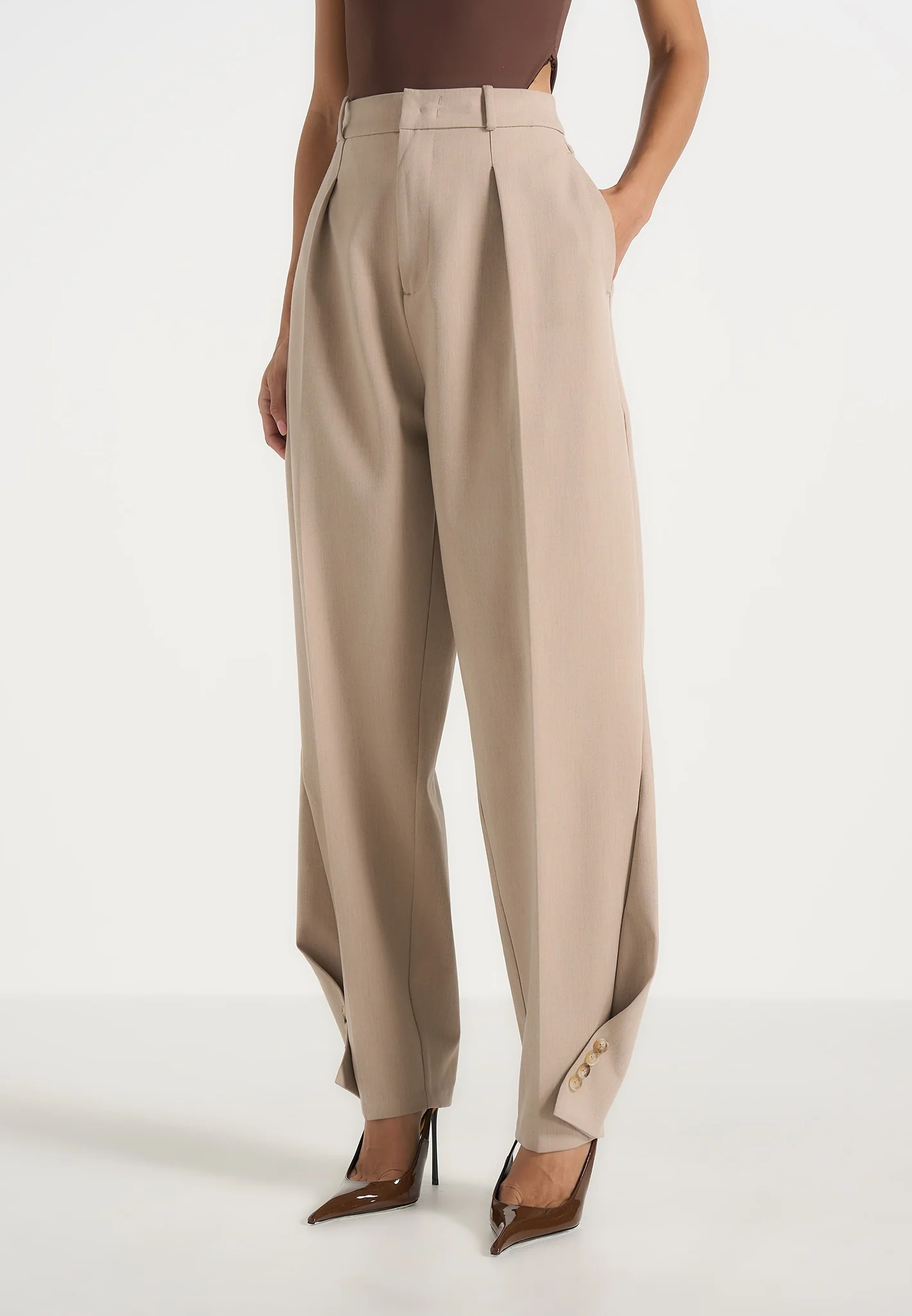 Sophie - Twist Leg Tailored Trousers - Beige