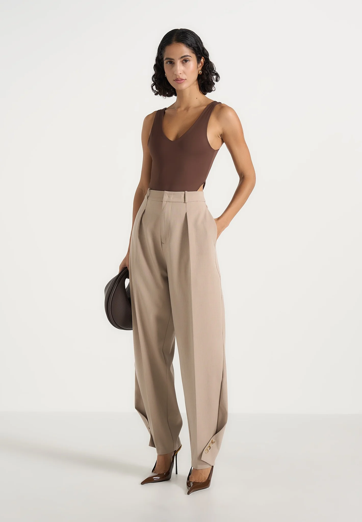 Sophie - Twist Leg Tailored Trousers - Beige - Image 2