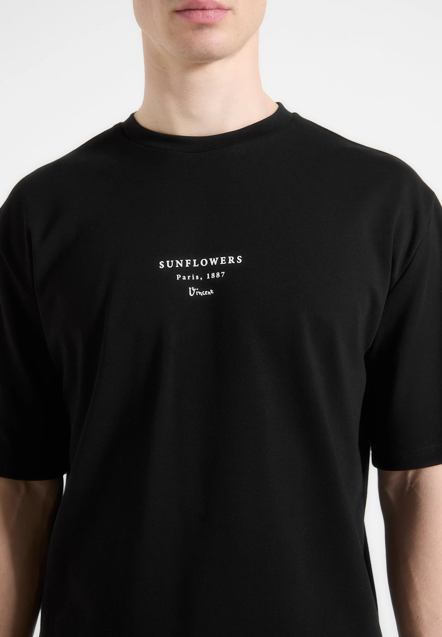 Sunflowers - Van Gogh Cotton T-Shirt - Black - Image 2